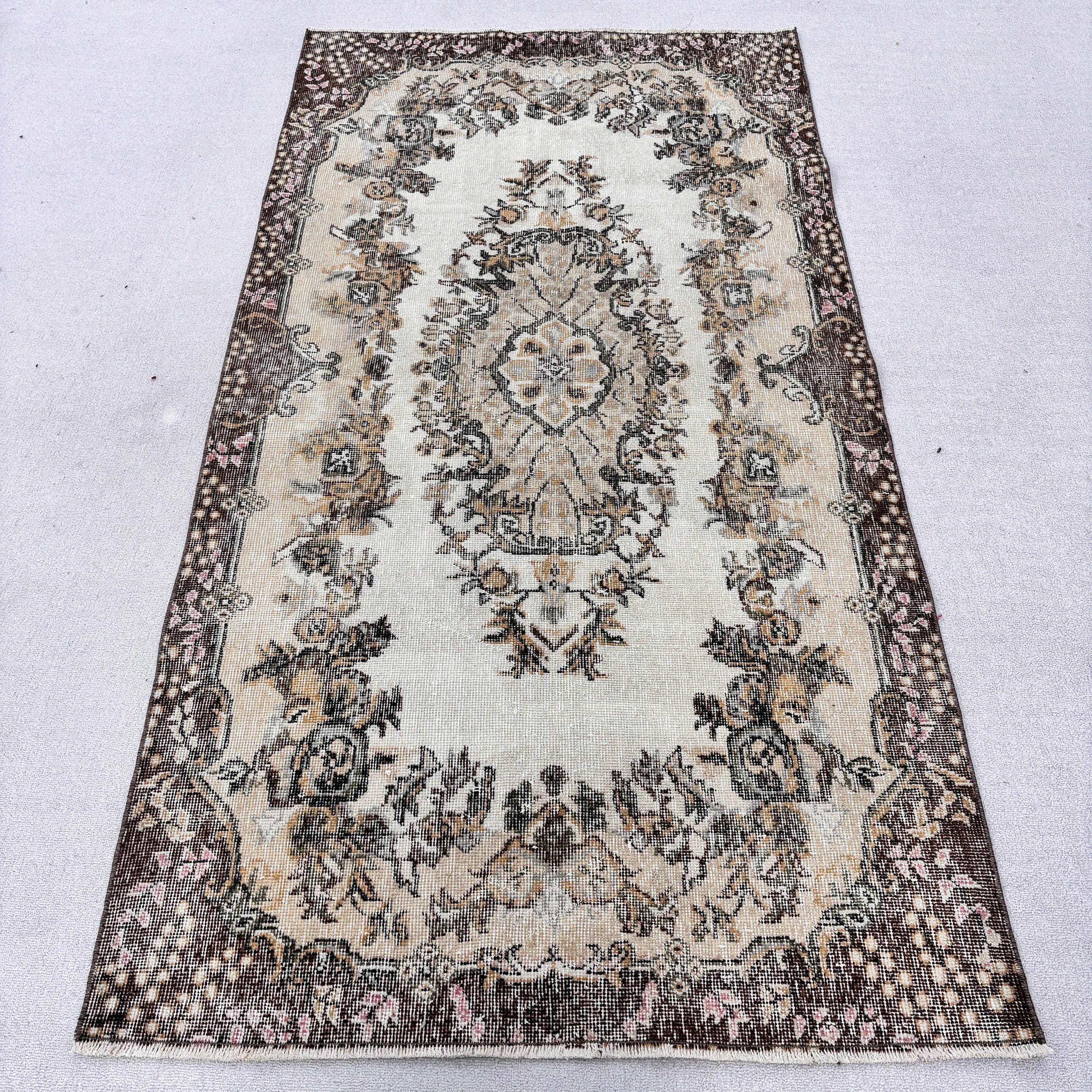 Kahverengi Modern Halılar, Vintage Halılar, 3,7x7,2 ft Alan Halıları, Yün Halılar, Yer Halıları, Türk Halısı, Antika Halı, Çocuk Halıları, Yemek Odası Halısı