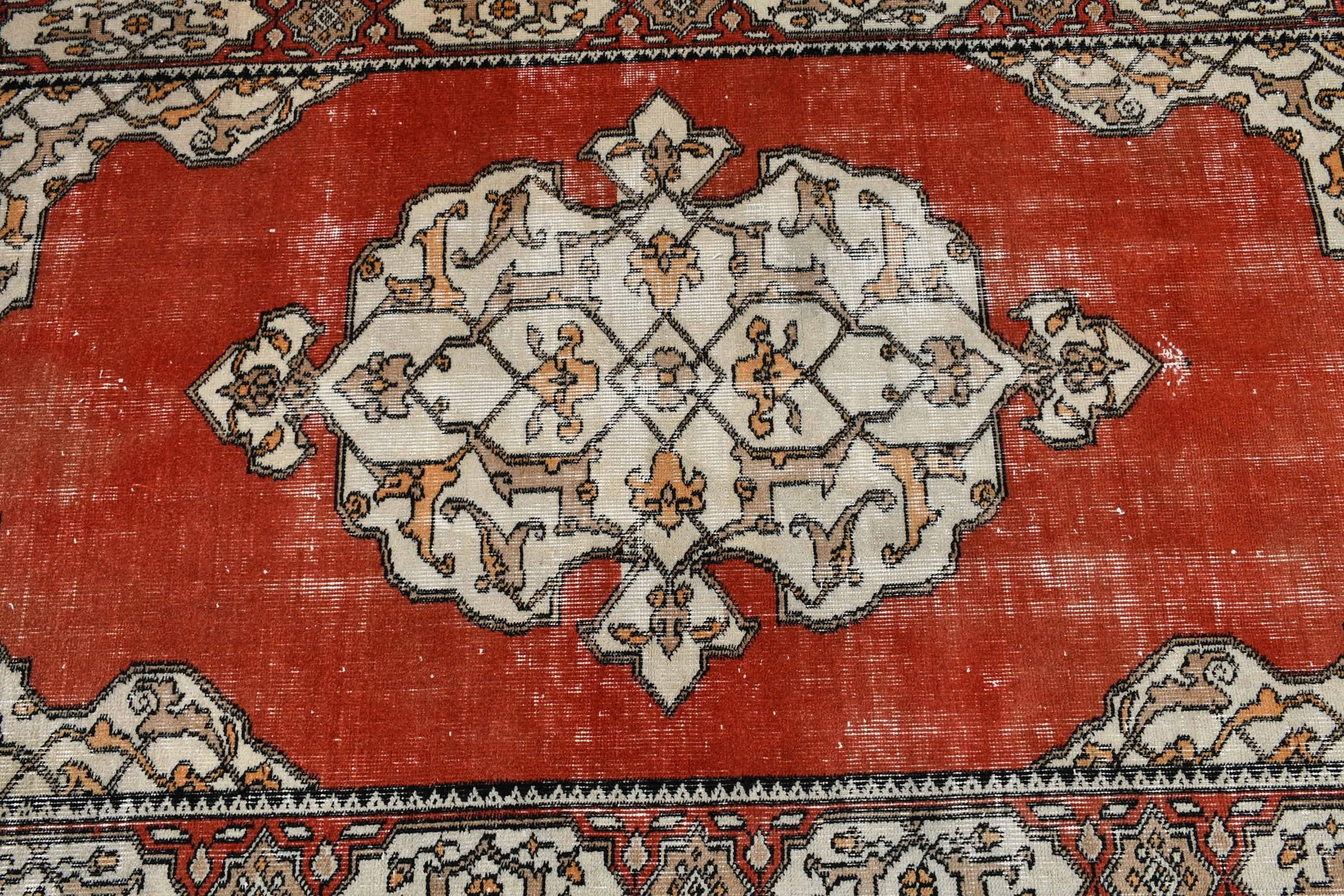 Türk Halısı, Yün Halılar, 3,5x5,7 ft Accent Halı, Giriş Halısı, Antika Halılar, Yatak Odası Halısı, Sevimli Halı, Vintage Halı, Yatak Odası Halıları, Kırmızı Soğuk Halı