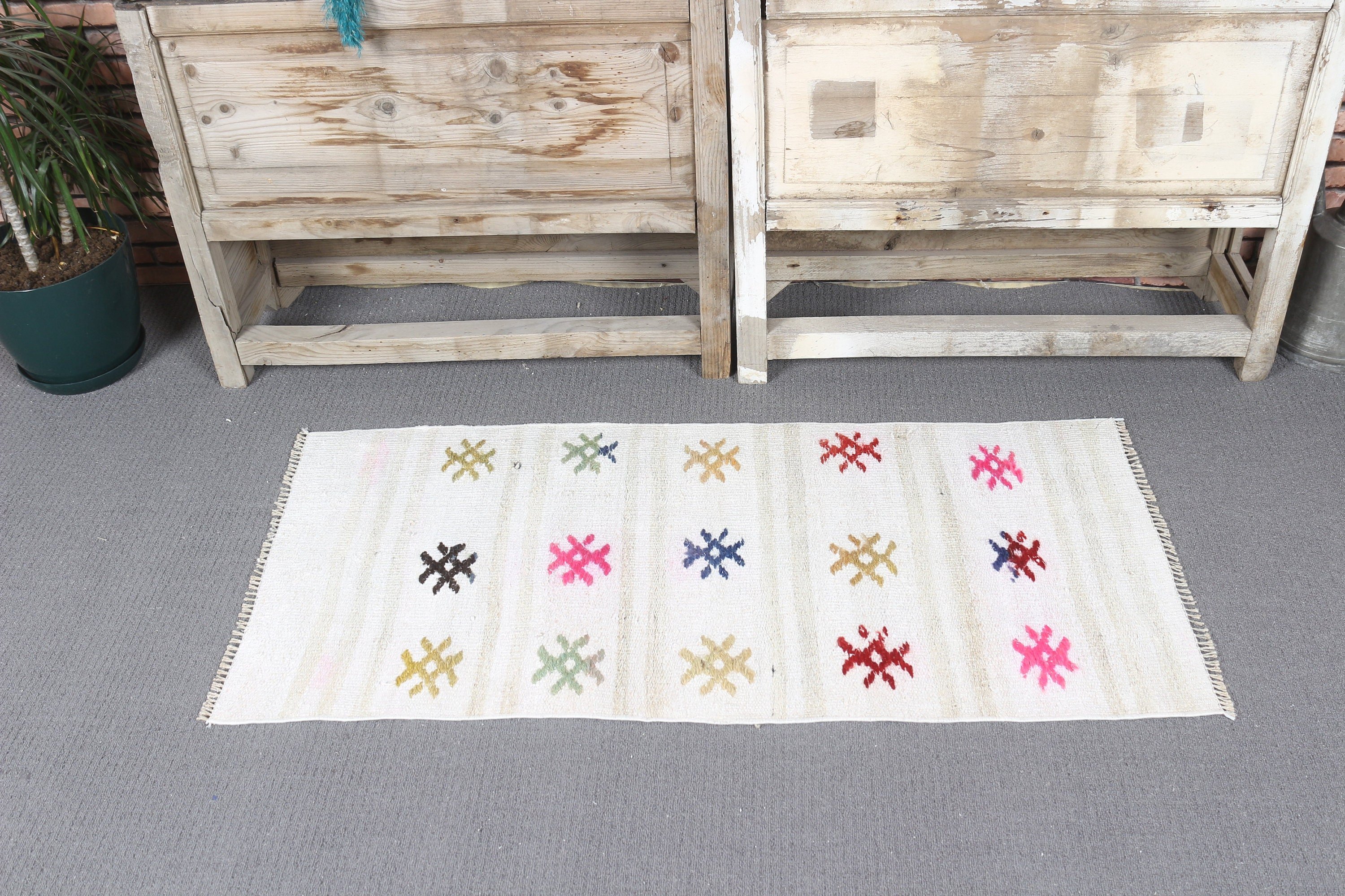 Old Rugs, Turkish Rug, 1.8x3.8 ft Small Rugs, Bathroom Rugs, Door Mat Rugs, Kitchen Rugs, Vintage Rug, Oushak Rugs, White Home Decor Rugs