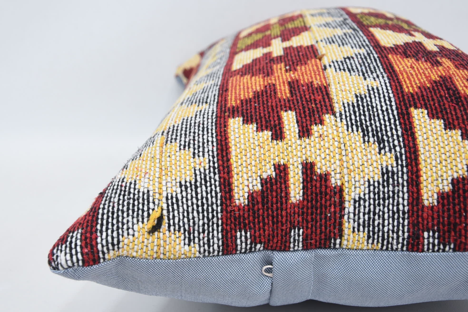 Turkish Pillow, Throw Kilim Pillow, Vintage Kilim Throw Pillow, 16"x24" Red Cushion, Christmas Pillow Sham, Handmade Cushion