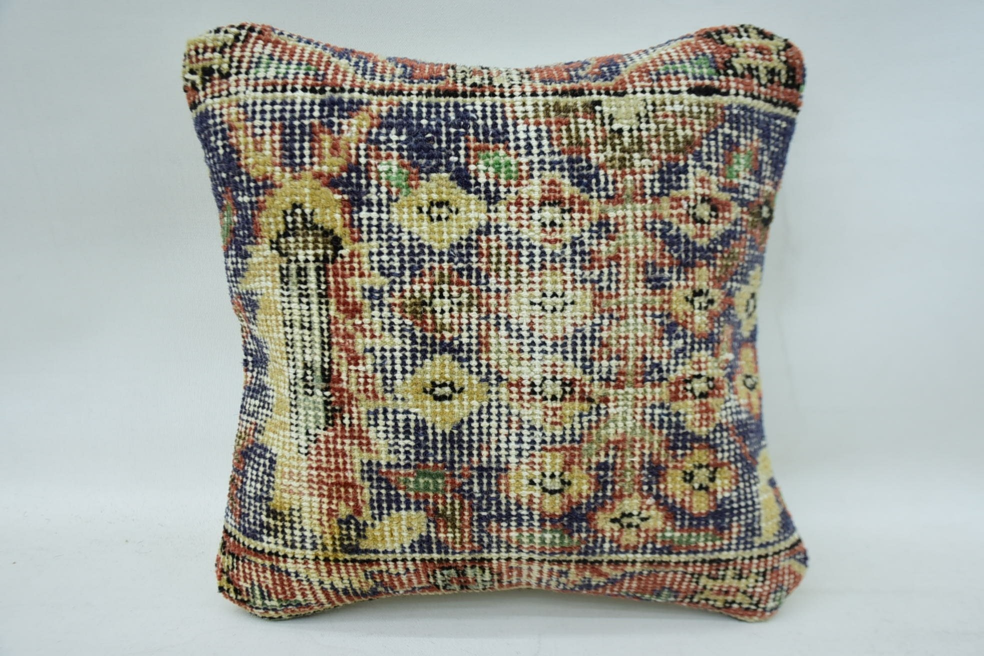 Throw Kilim Pillow, 12"x12" Beige Cushion Case, Bed Pillow Case, Interior Designer Pillow, Boho Pillow, Turkish Bench Cushion Case