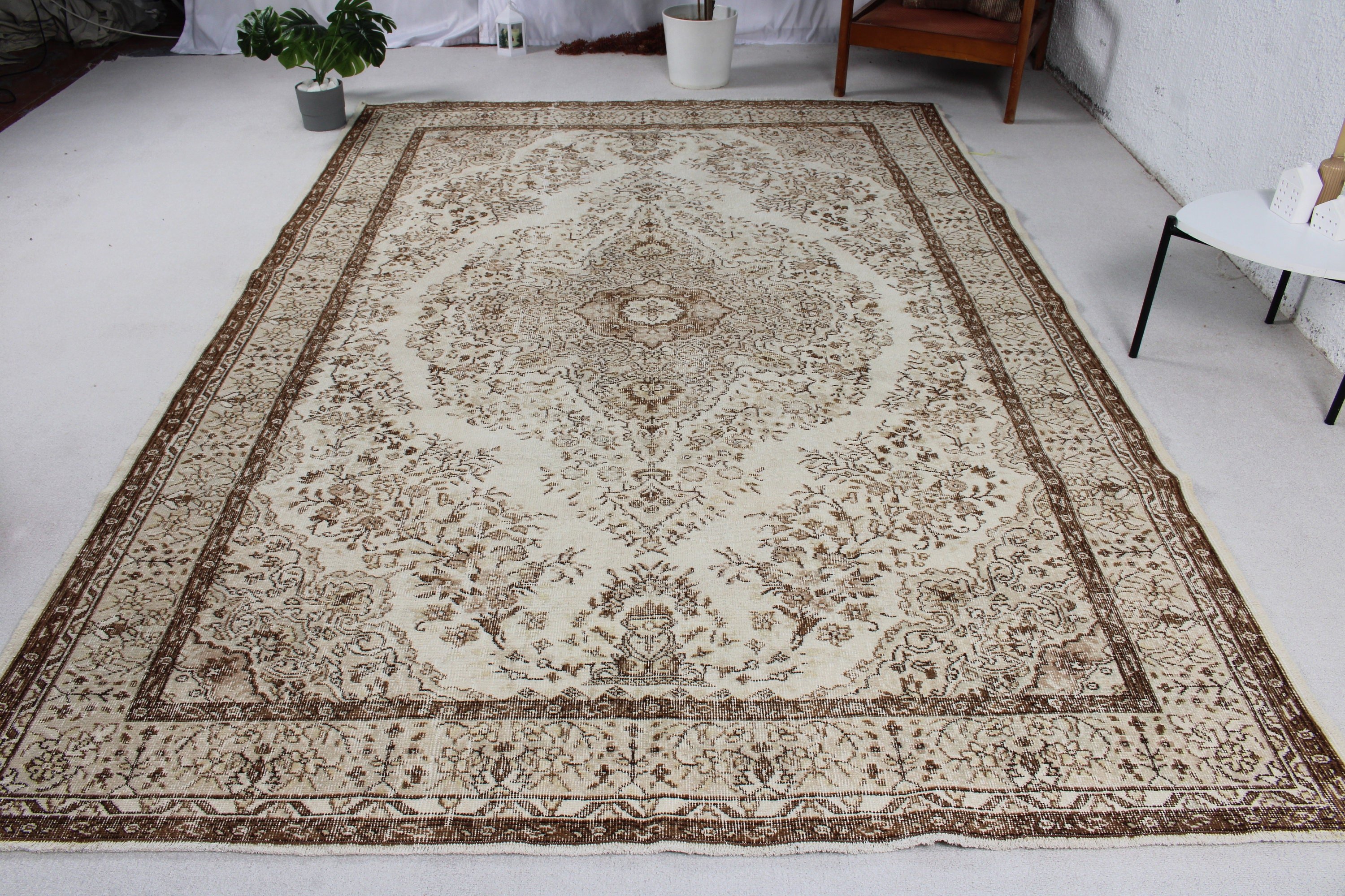 Salon Halıları, 7x10.3 ft Büyük Boy Halı, Türk Halıları, Oryantal Halılar, Vintage Halı, El Dokuma Halı, Boho Halılar, Oturma Odası Halısı, Bej Mutfak Halısı