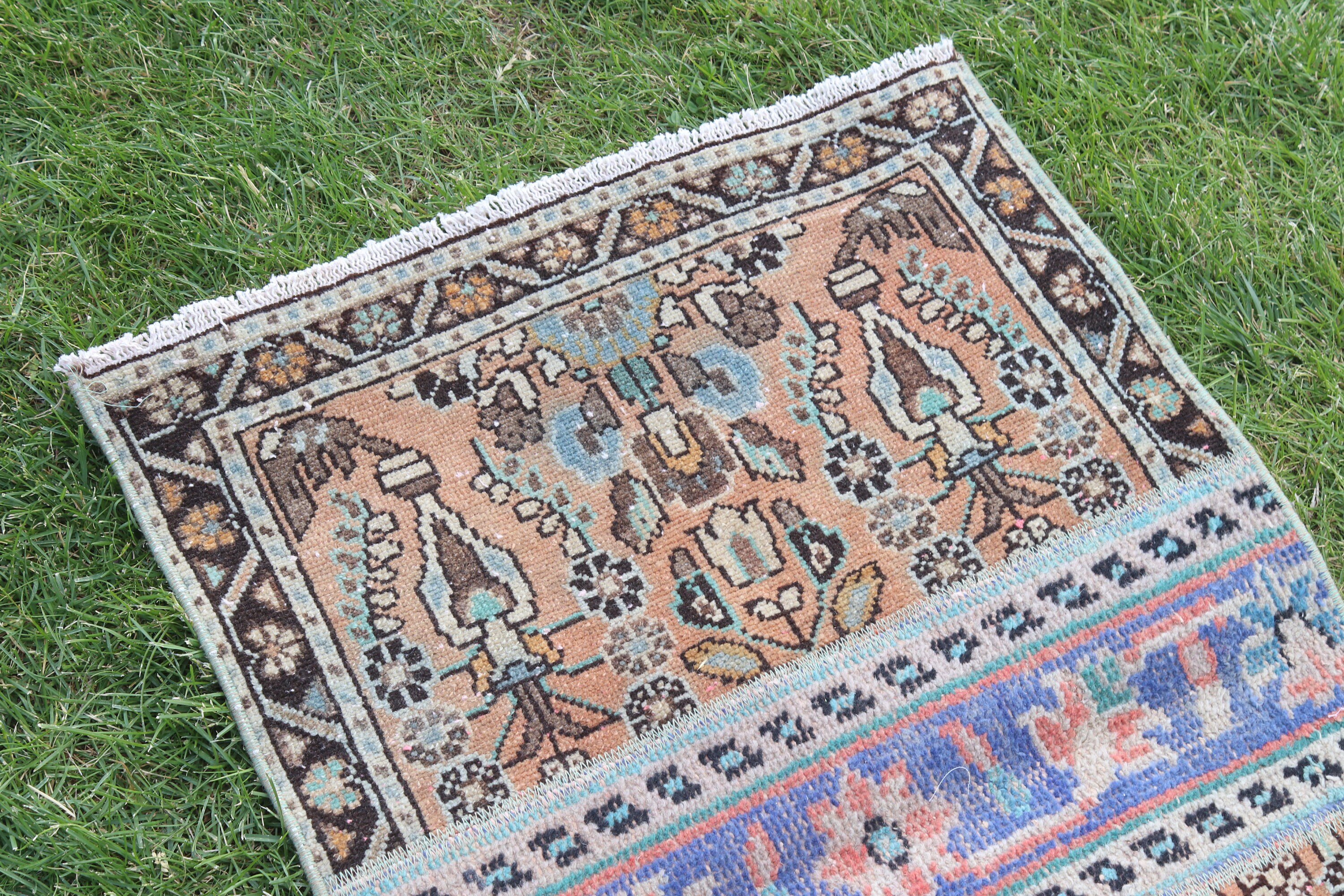 Türk Halıları, Vintage Halı, 2x3.1 ft Küçük Halı, Küçük Vintage Halı, Egzotik Halı, Kapı Paspası Halısı, Boho Halısı, Gri El Dokuma Halısı