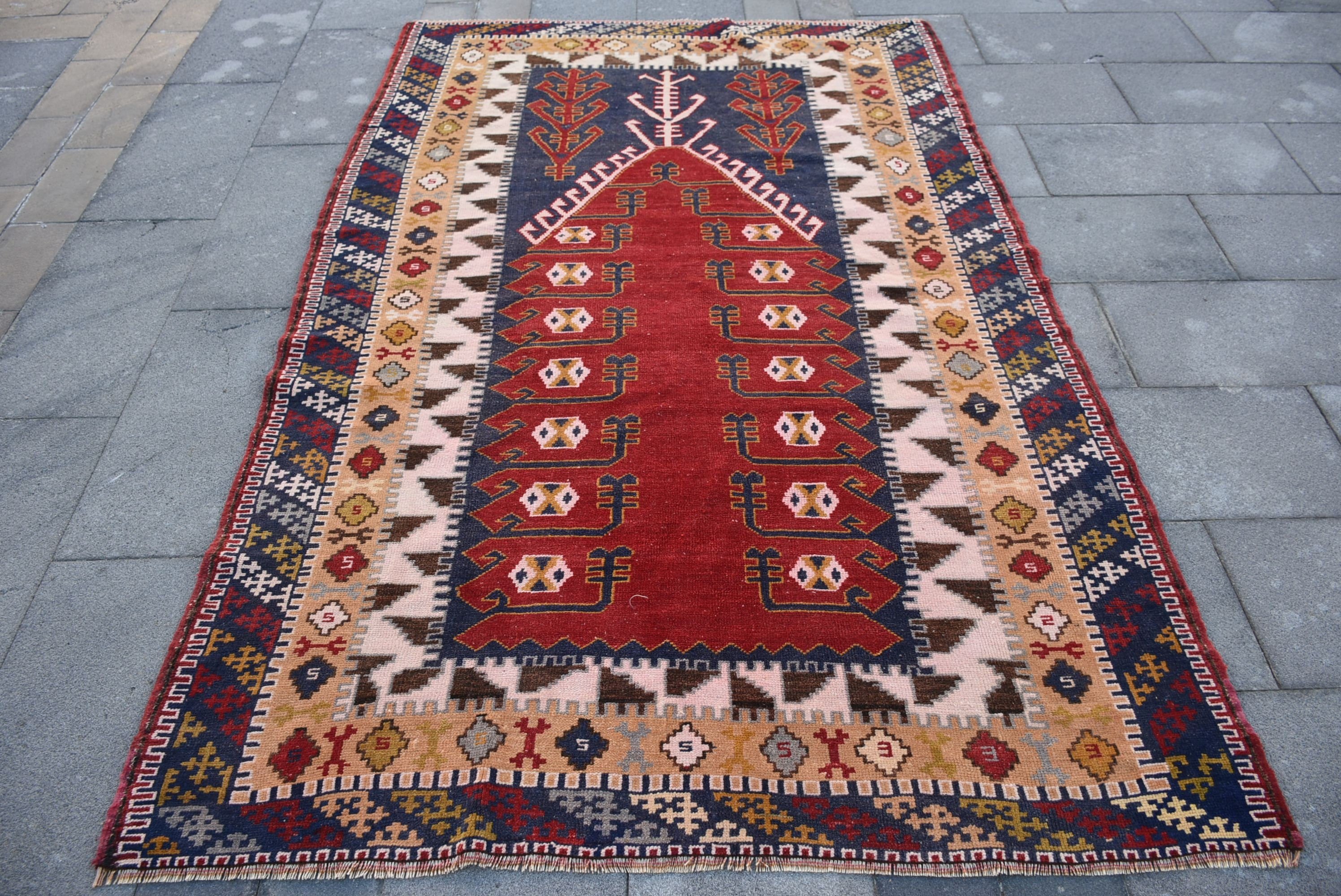 Boho Rugs, Rugs for Kitchen, Red Floor Rug, Turkish Rug, Anatolian Rug, Nursery Rug, Oriental Rug, 4.8x7.4 ft Area Rugs, Vintage Rug