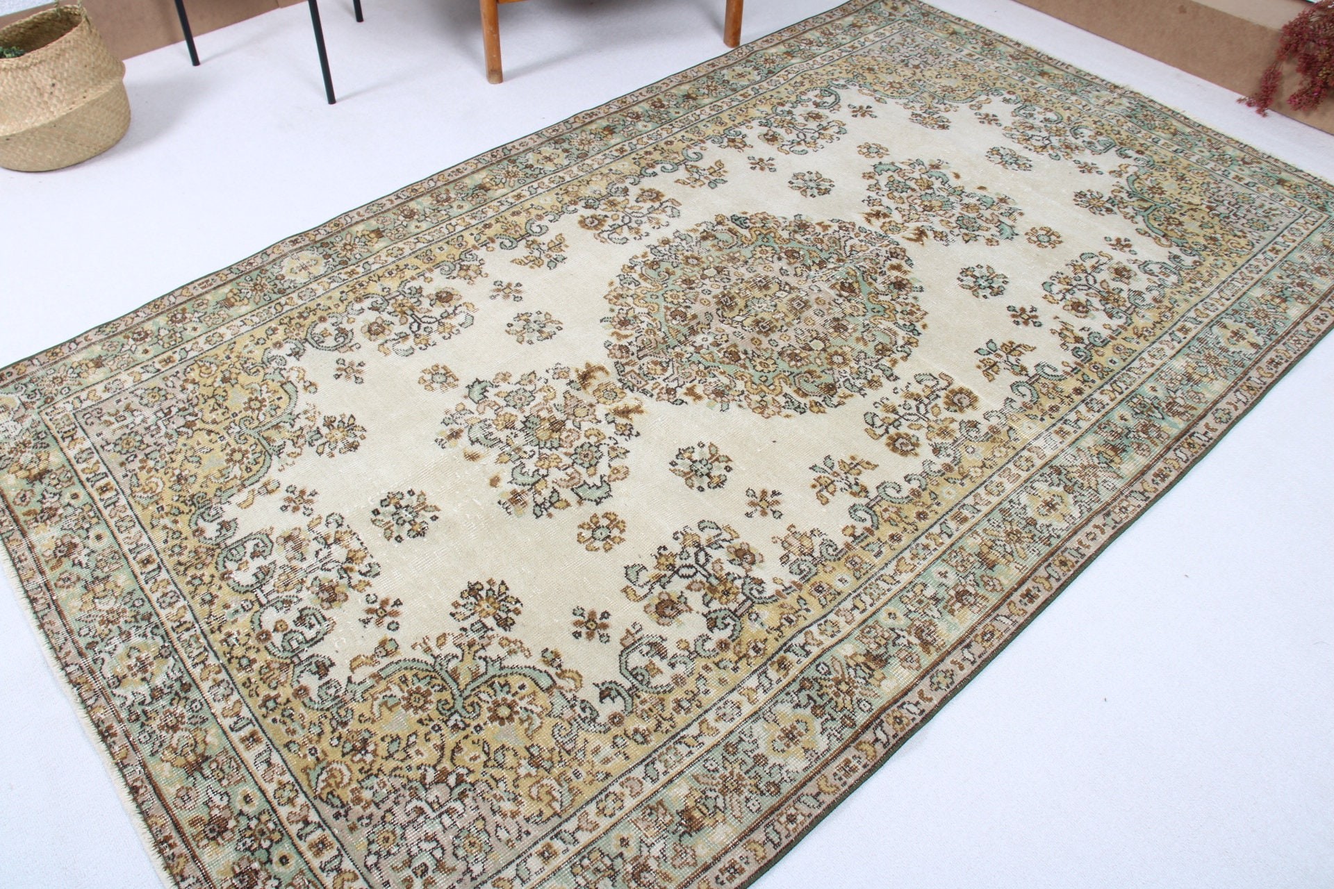 Türk Halıları, Yer Halıları, Havalı Halılar, Dış Mekan Halısı, Bej Oryantal Halı, 5x8,7 ft Büyük Halılar, Oturma Odası Halısı, Yemek Odası Halısı, Vintage Halılar