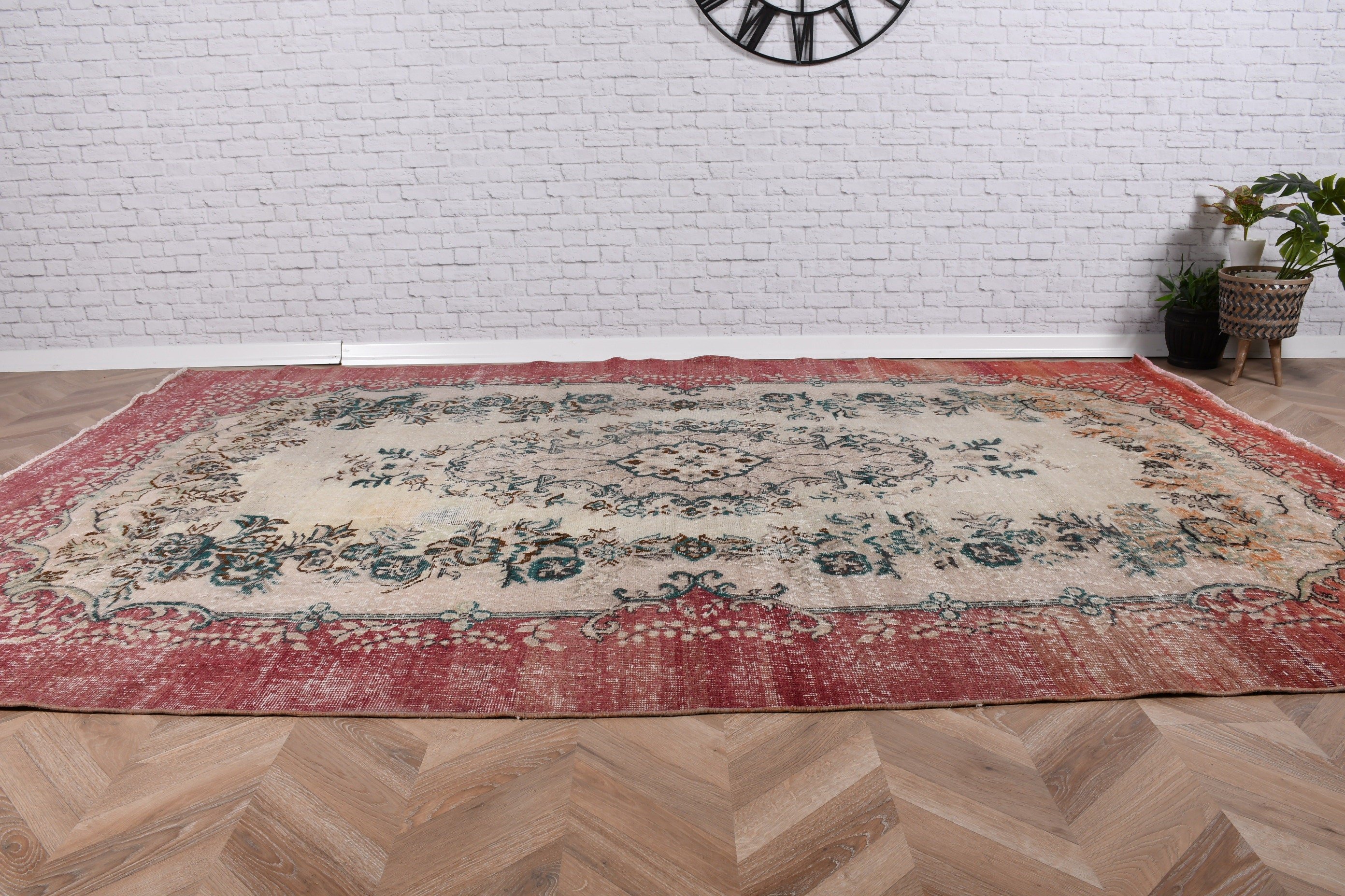 Büyük Boho Halı, Vintage Halılar, Türk Halısı, Antika Halılar, Ev Dekorasyonu Halıları, Kırmızı Geometrik Halı, 6.8x10.2 ft Büyük Halı, Büyük Vintage Halı