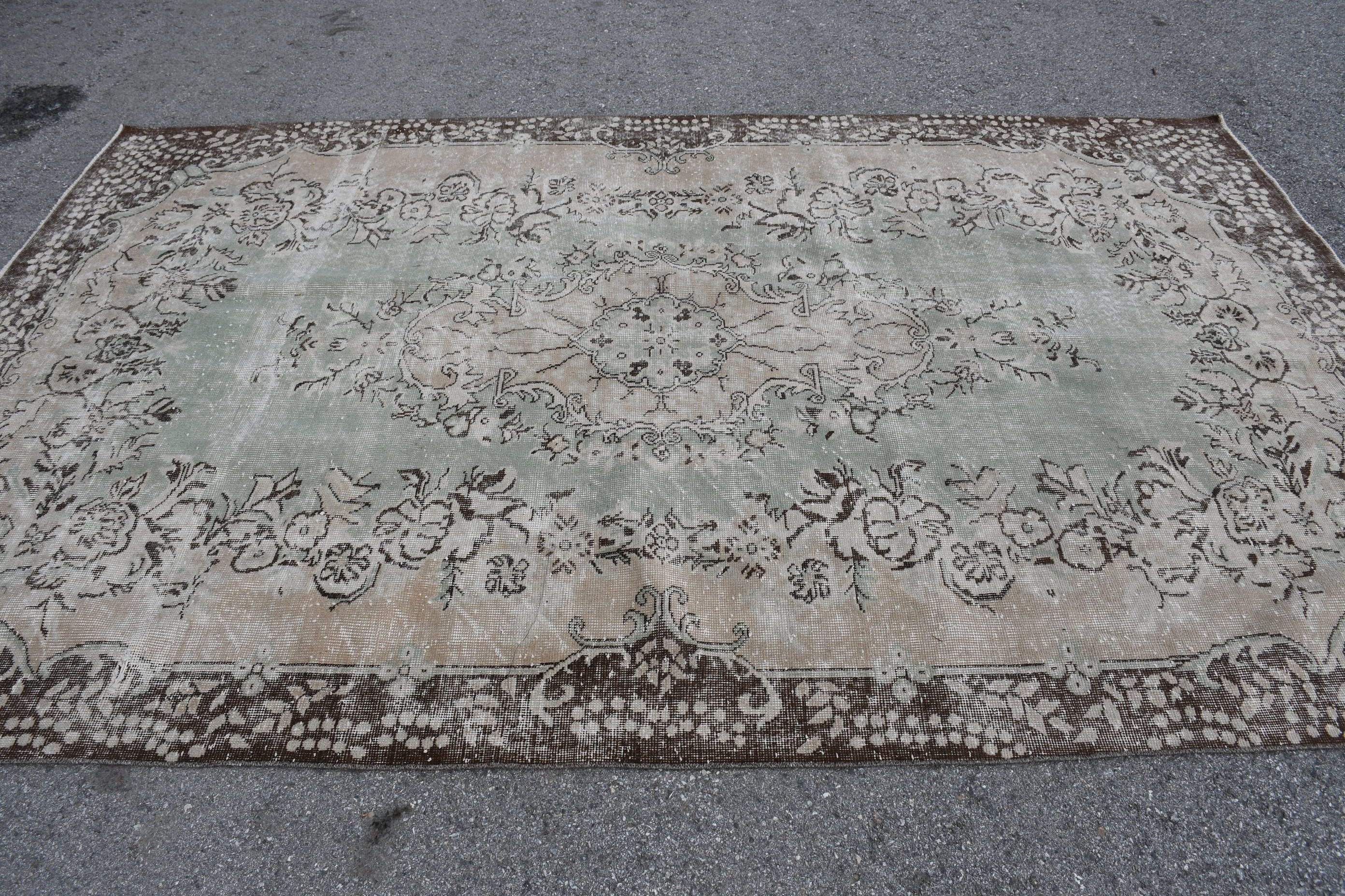 Vintage Rugs, Dining Room Rug, Hand Woven Rugs, Salon Rug, Green Moroccan Rugs, 6.2x9.8 ft Large Rug, Kitchen Rugs, Wool Rugs, Turkish Rug