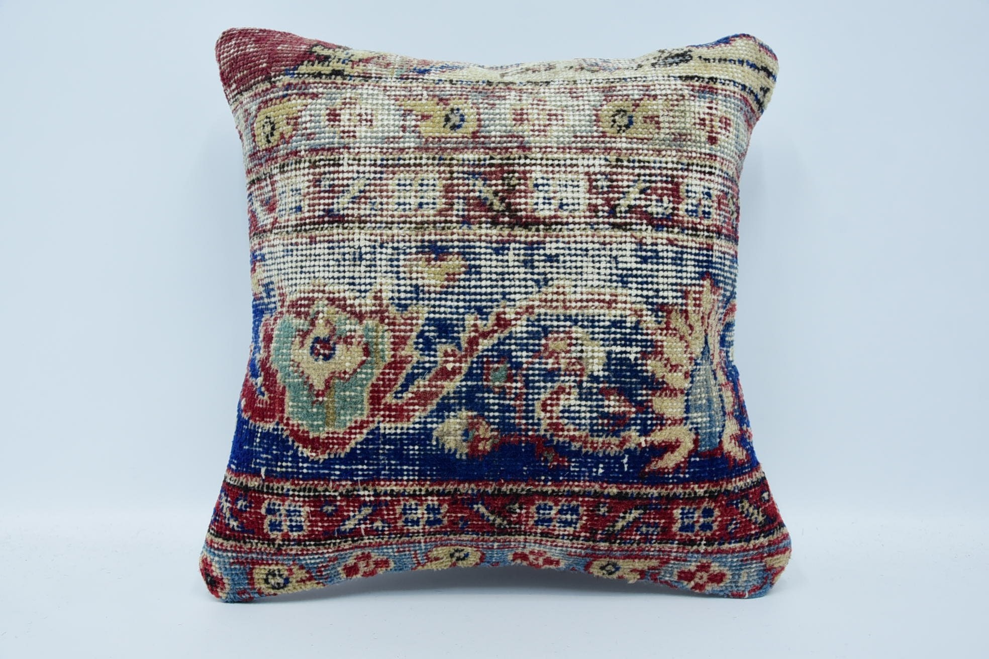 Göçebe Yastık Kılıfı, 16"x16" Mavi Yastık, Boho Yastık, Kanepe Yastık, Yün Kilim Yastık Yastık, Etnik Kilim Kilim Yastık