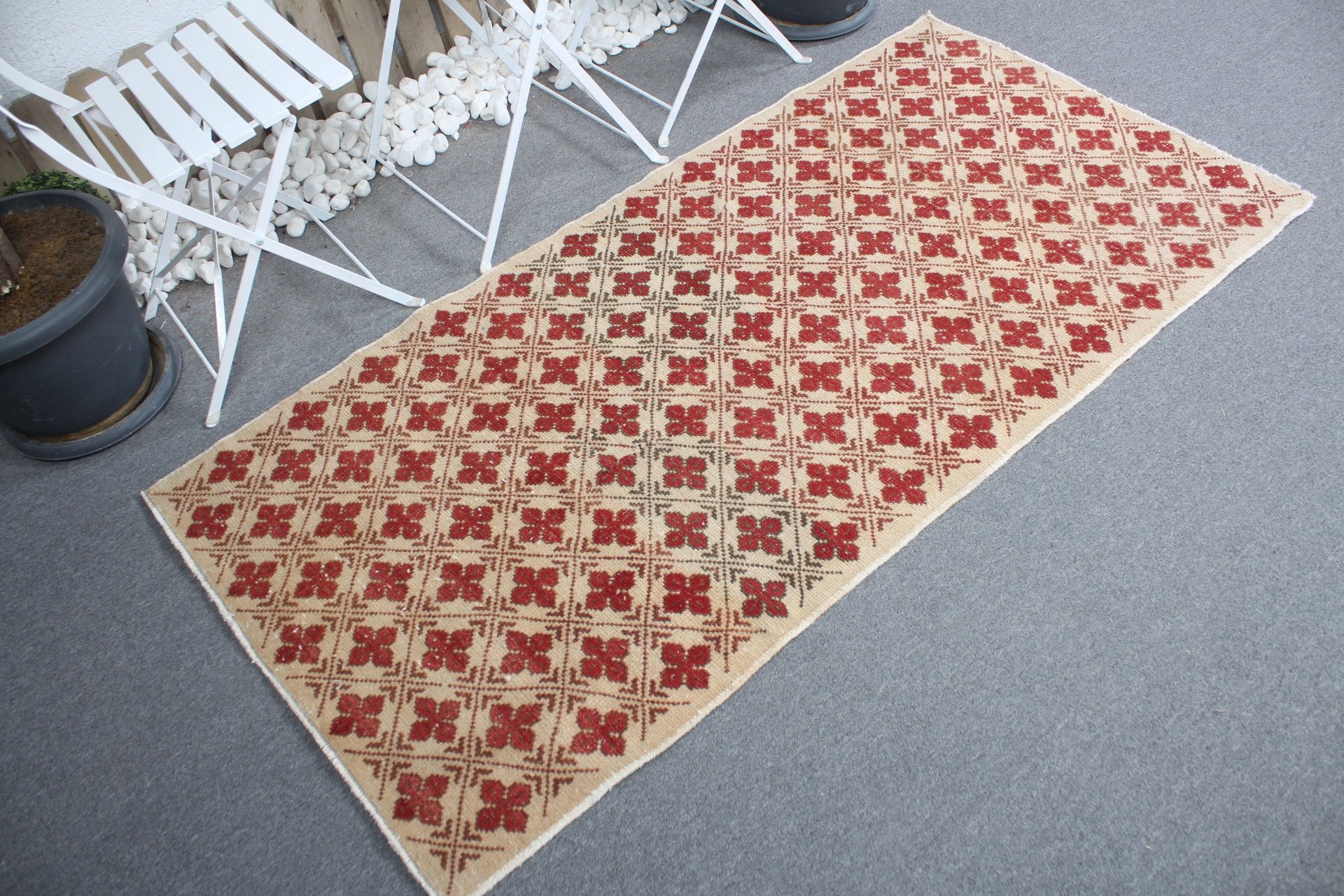 Turkish Rug, Wool Rug, Vintage Rugs, Vintage Decor Rugs, 3x6.3 ft Accent Rug, Rugs for Nursery, Entry Rug, Beige Floor Rug, Bedroom Rug