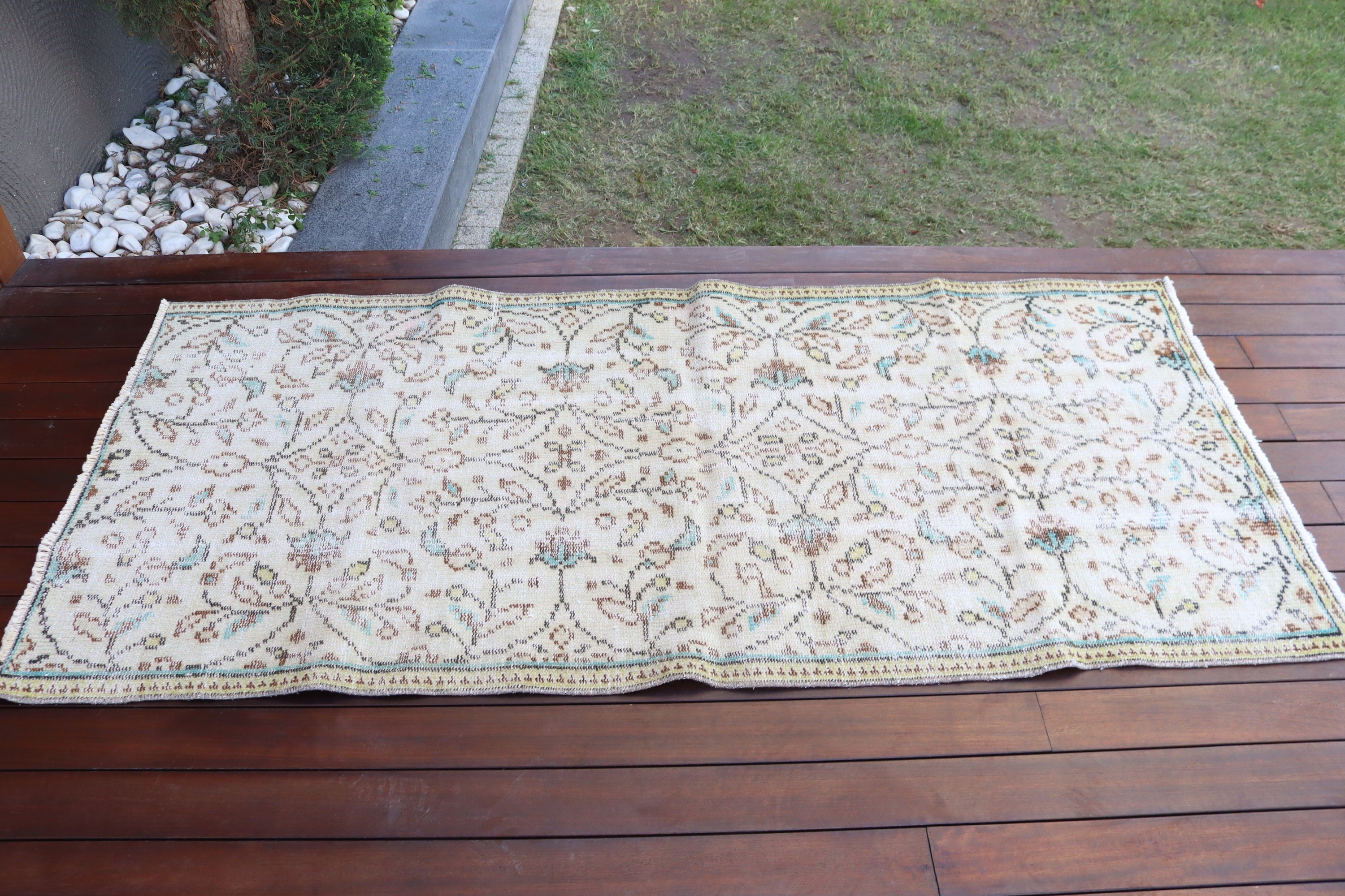 Türk Halıları, Anadolu Halısı, 2,9x6,2 ft Aksan Halıları, Vintage Halı, El Dokuma Halıları, Yatak Odası Halısı, Çocuk Odası Halıları, Bej Ev Dekorasyonu Halıları