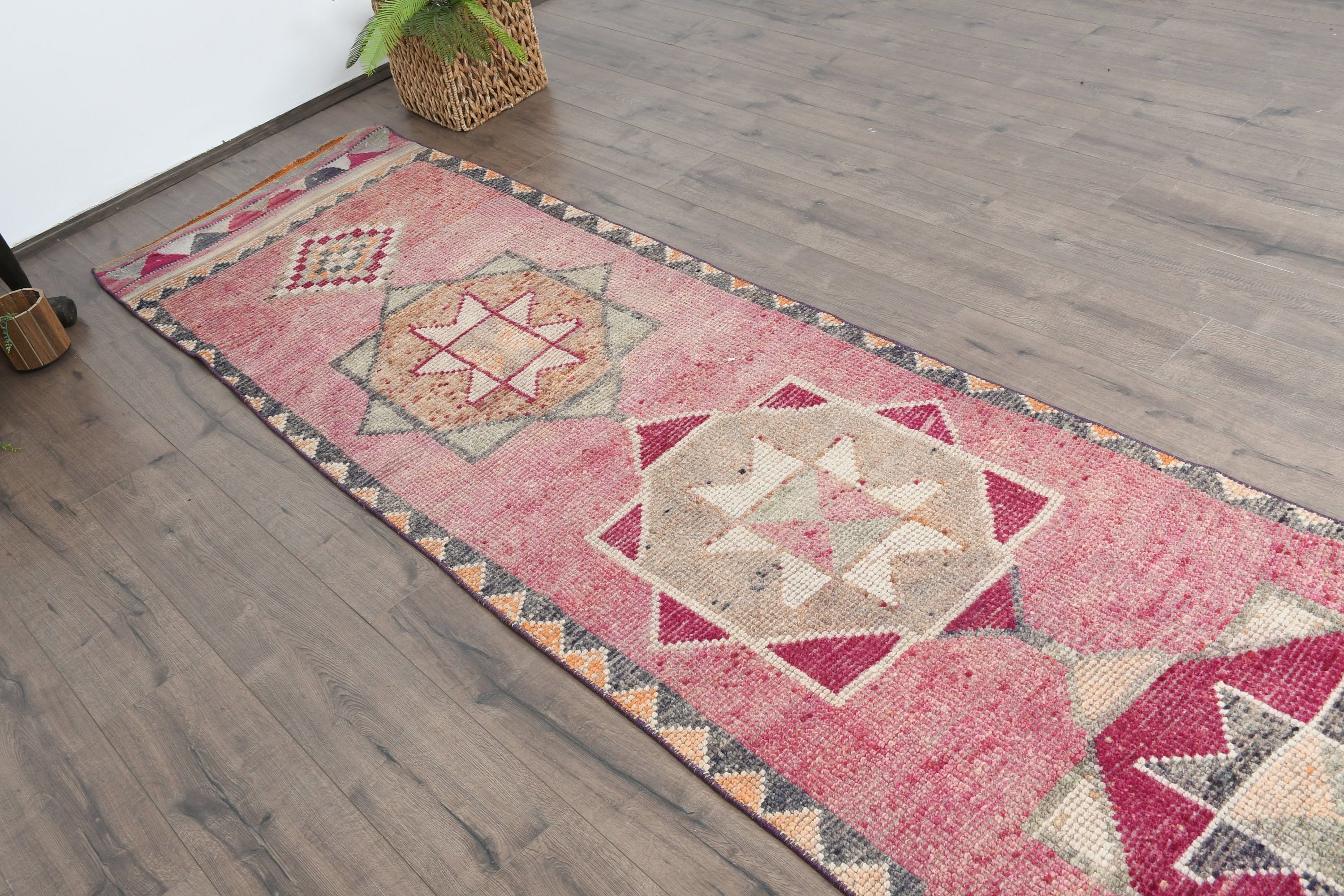 Vintage Rug, Turkish Rug, Home Decor Rug, Corridor Rug, 2.9x11 ft Runner Rug, Bright Rug, Pink Floor Rug, Antique Rug, Rugs for Kitchen