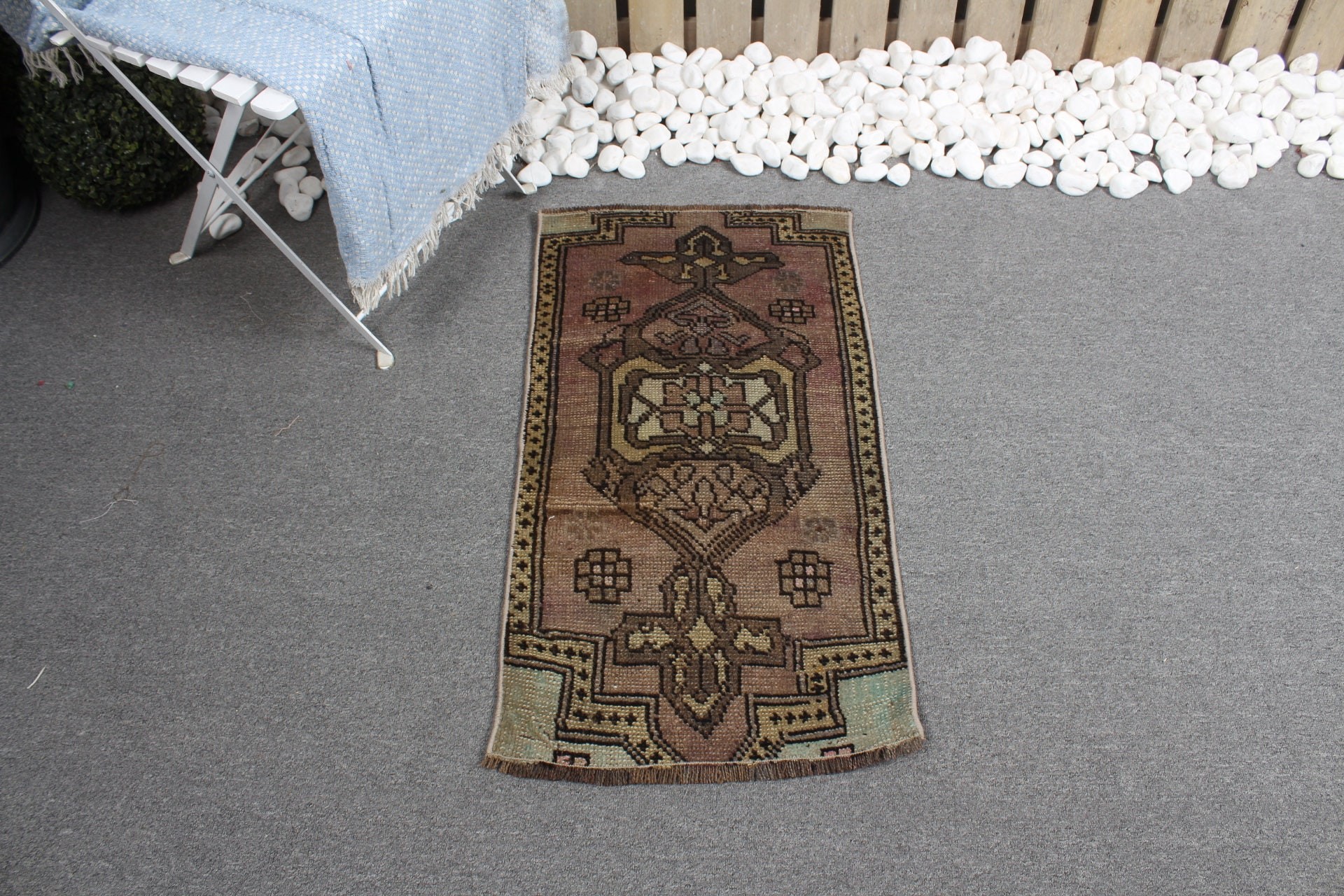 Araba Paspas Halısı, Vintage Halı, 1.5x2.8 ft Küçük Halılar, Kahverengi Oryantal Halı, Mutfak Halıları, Türk Halısı, Yün Halı, Giriş Halısı