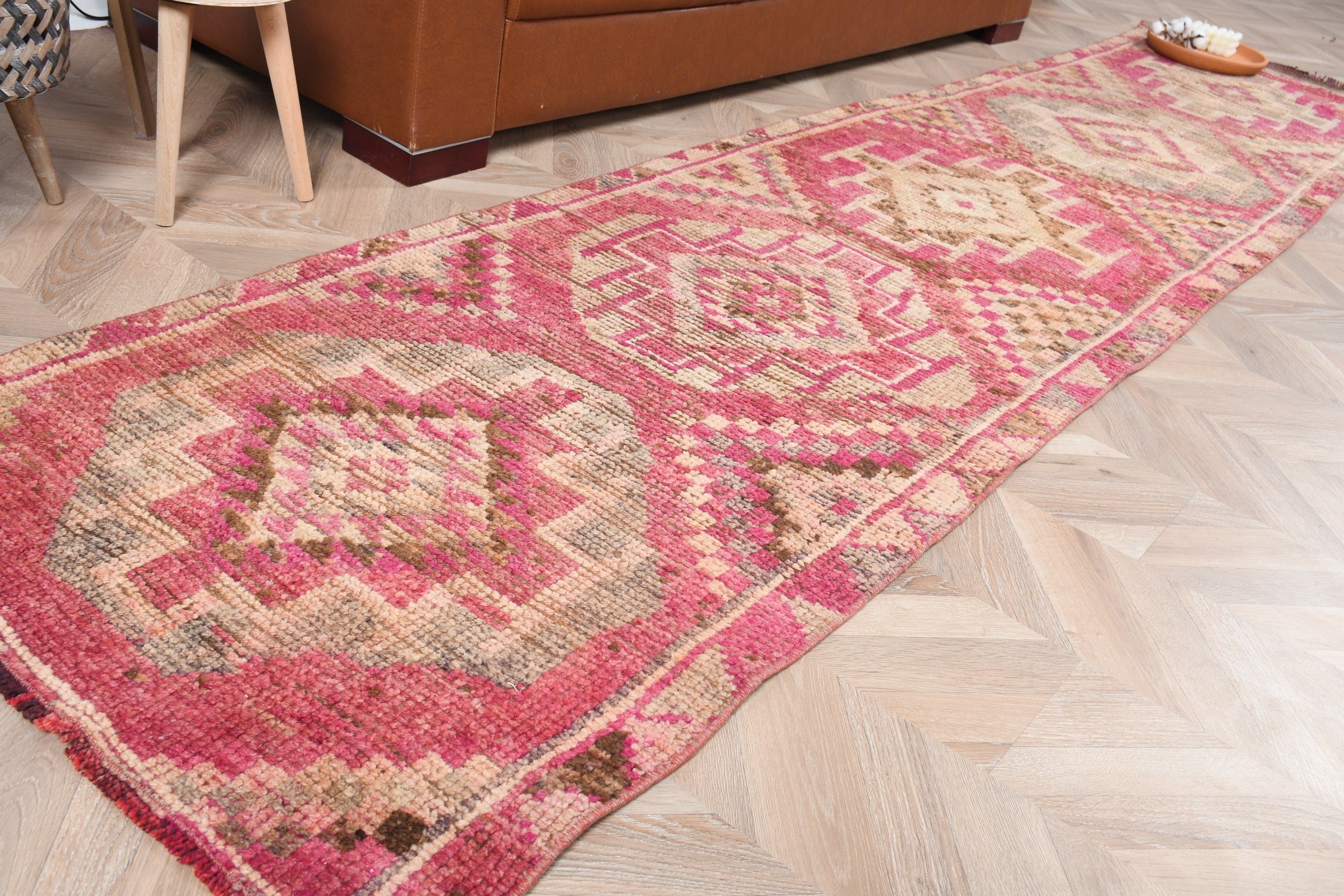 Turkish Rug, Pink Bedroom Rug, Vintage Rug, Rugs for Corridor, 2.6x11.2 ft Runner Rug, Anatolian Rug, Corridor Rugs, Boho Rug