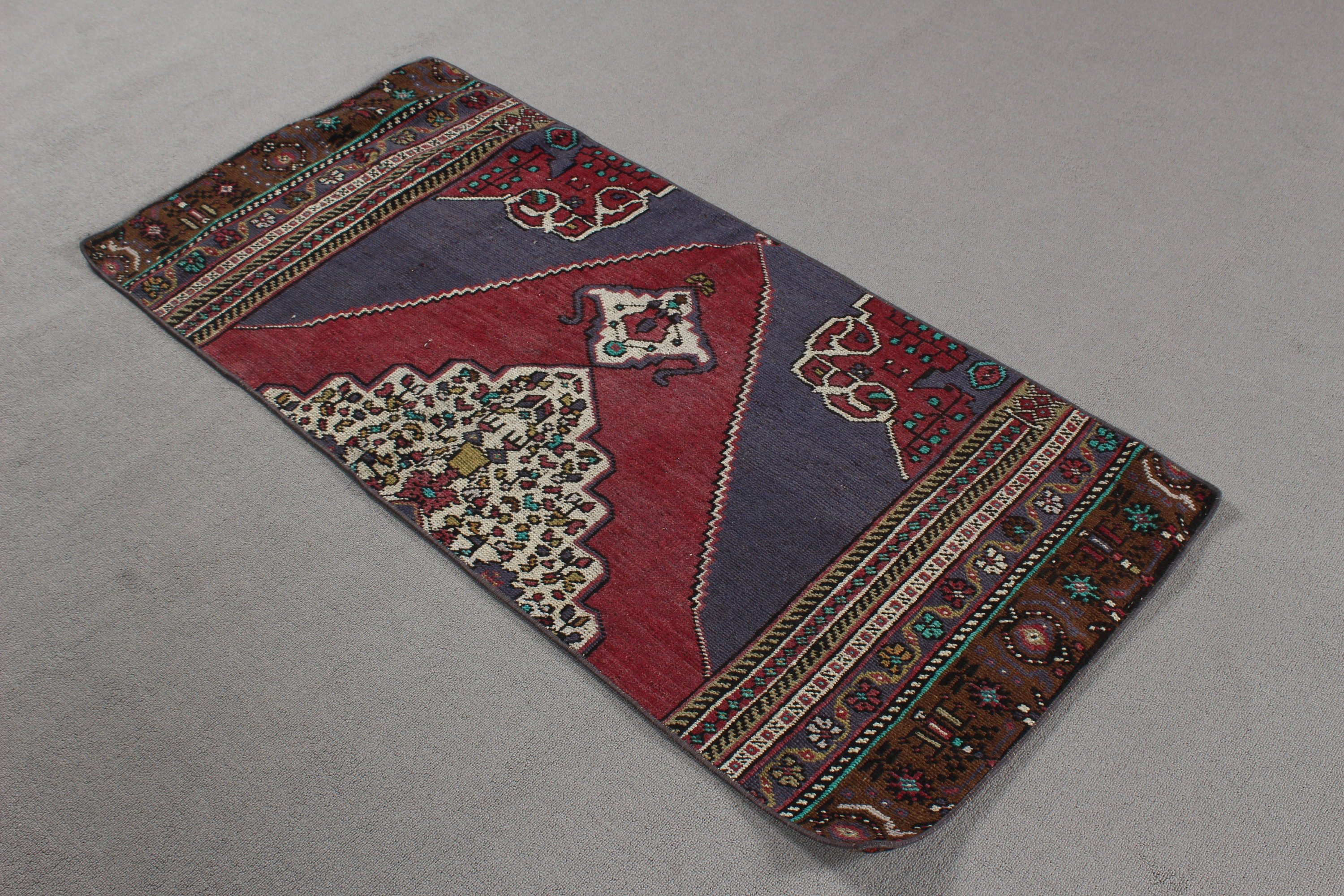 Vintage Rug, Turkish Rugs, Small Boho Rug, Small Area Rug, Anatolian Rugs, 2.2x4.7 ft Small Rugs, Blue Statement Rug