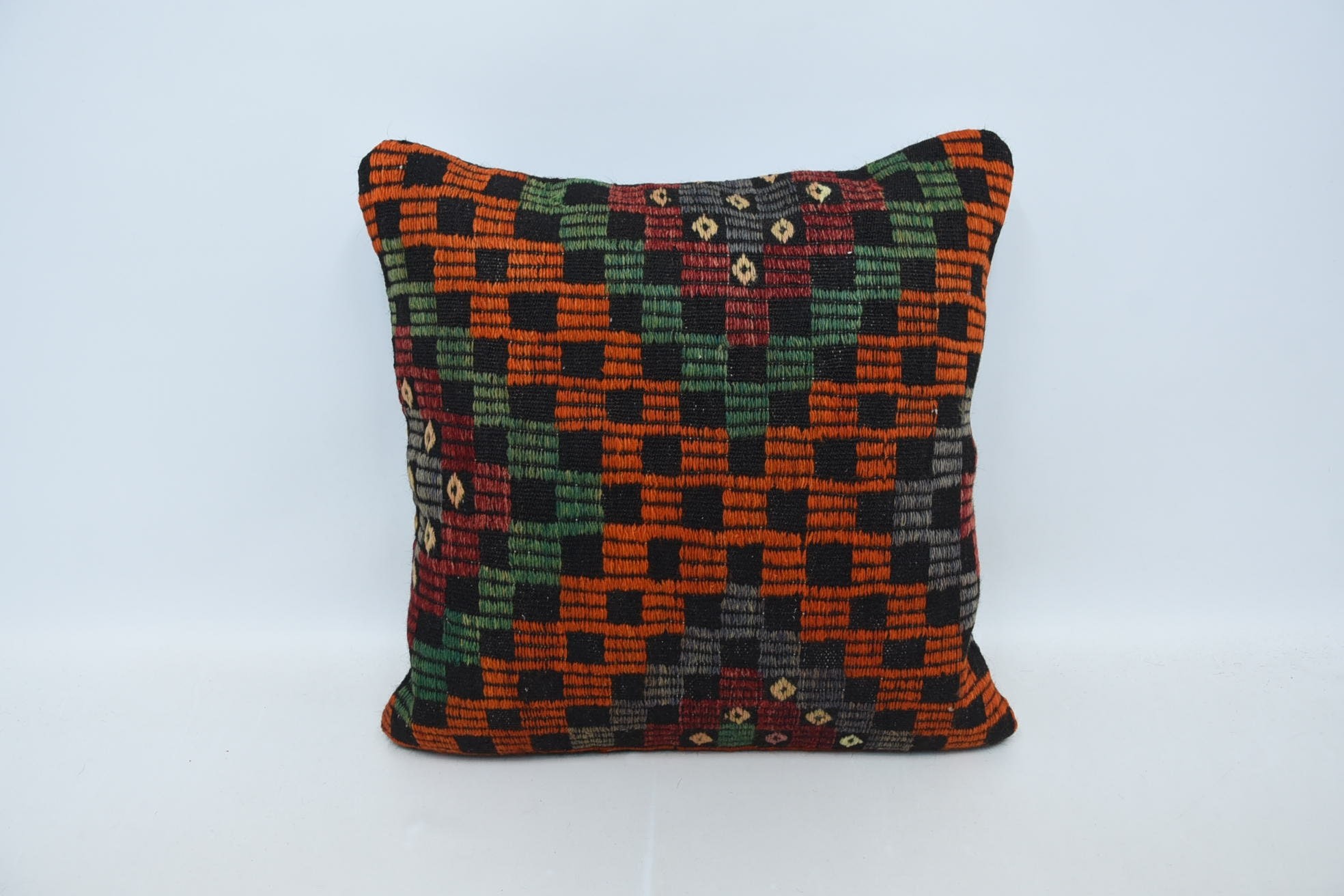 24"x24" Orange Cushion, Vintage Kilim Throw Pillow, Boho Pillow Sham Cover, Home Decor Pillow, Ethnic Pillow Cover Cushion Case