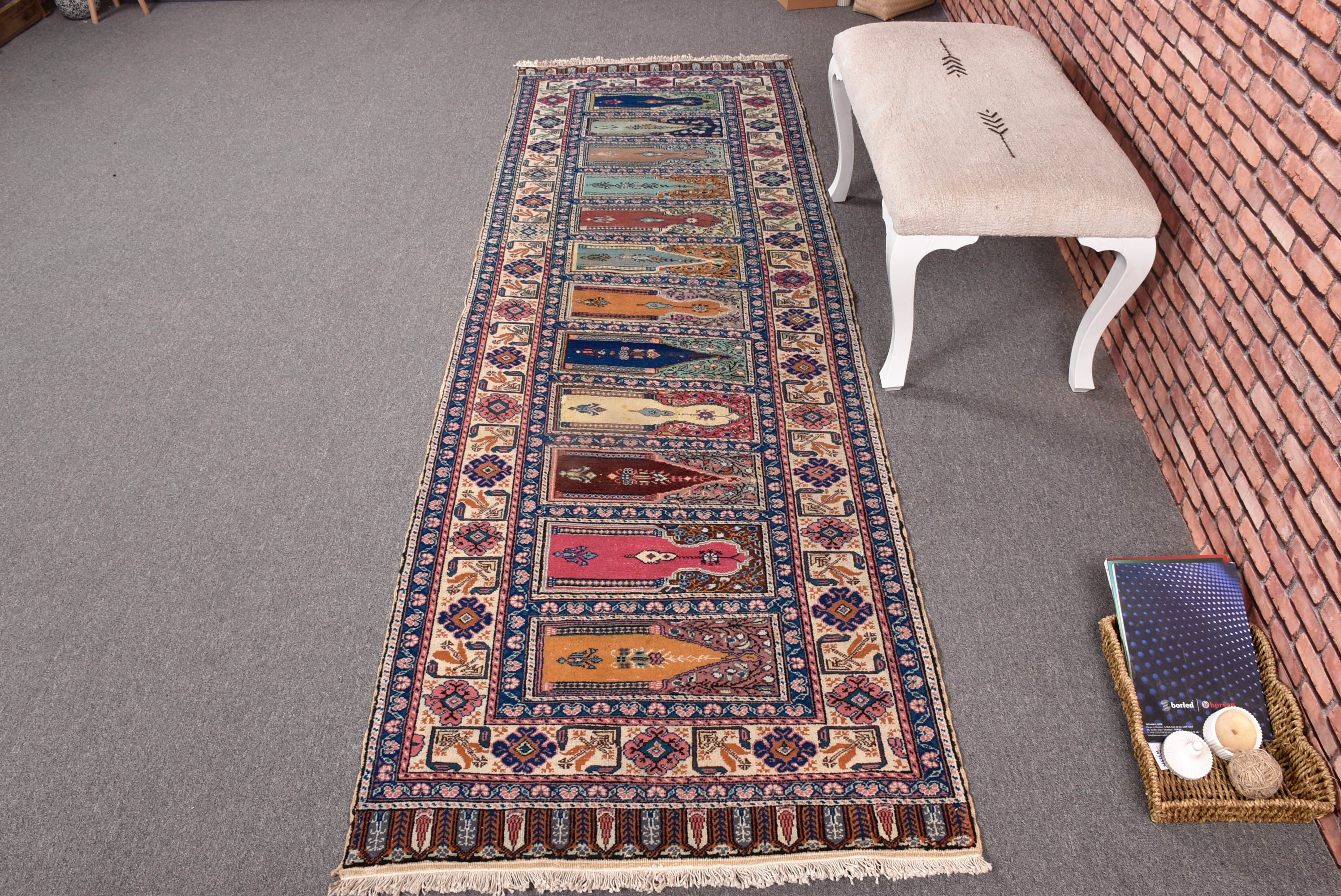 Cool Rug, 3x9.3 ft Runner Rugs, Vintage Rugs, Kitchen Rugs, Stair Rug, Oriental Rugs, Blue Statement Rugs, Turkish Rugs, Rugs for Corridor