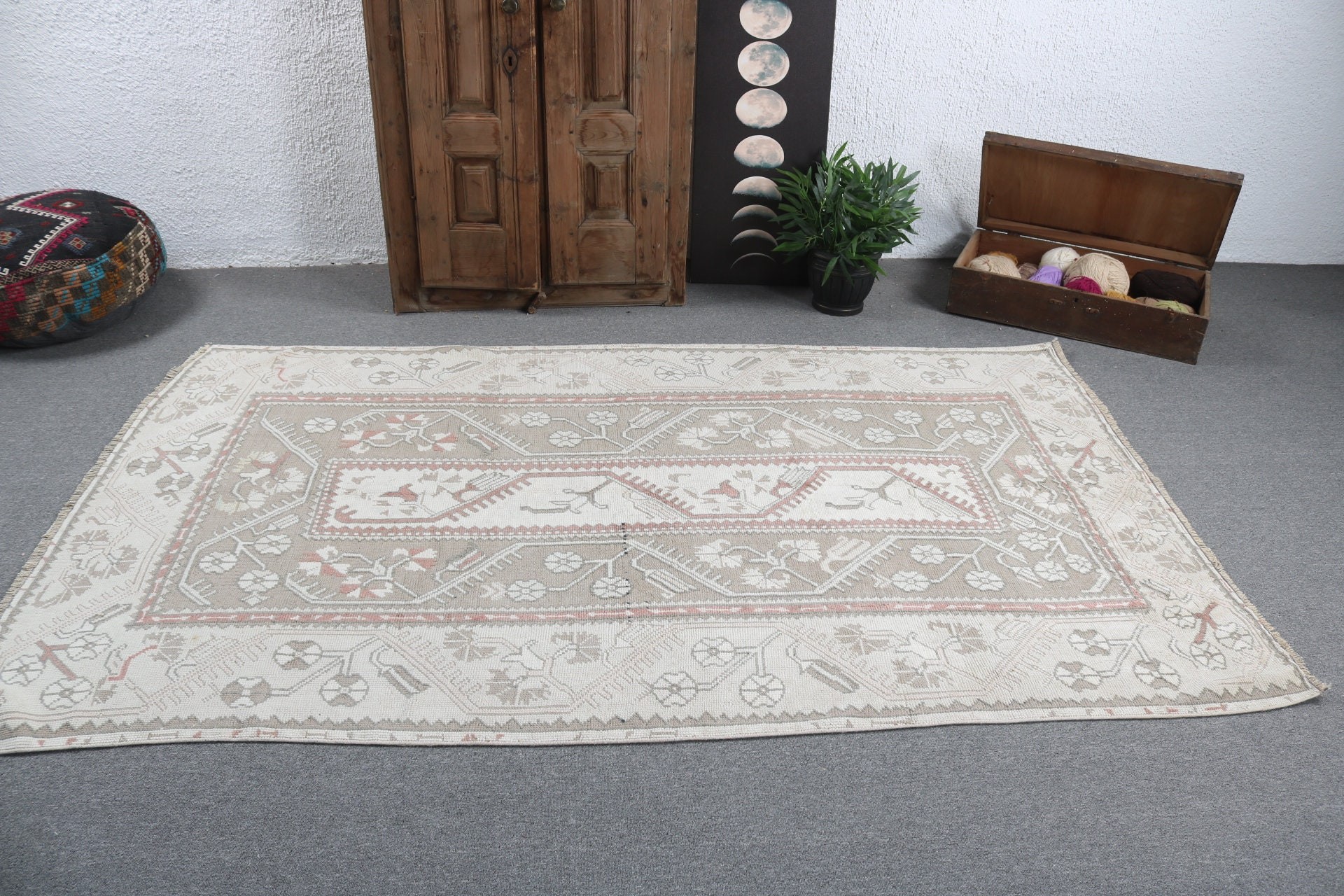 Floor Rugs, Turkish Rugs, Beige Moroccan Rugs, Vintage Rugs, Kitchen Rug, 5x8 ft Area Rug, Boho Area Rug, Anatolian Rugs, Rugs for Bedroom