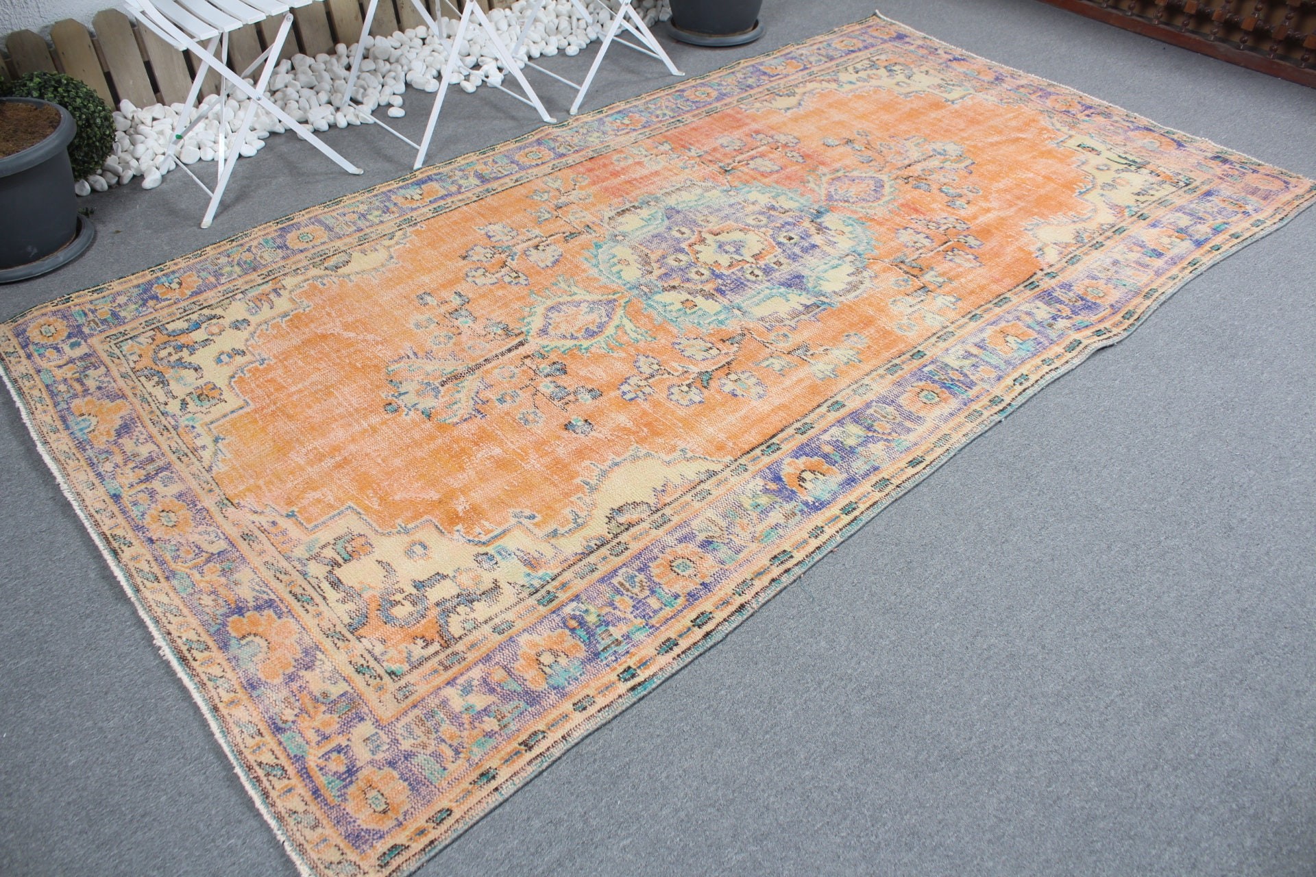 Home Decor Rugs, Boho Rug, Vintage Rug, Orange Kitchen Rug, Living Room Rugs, Bedroom Rug, Turkish Rug, 5.4x9.5 ft Large Rug, Kitchen Rugs