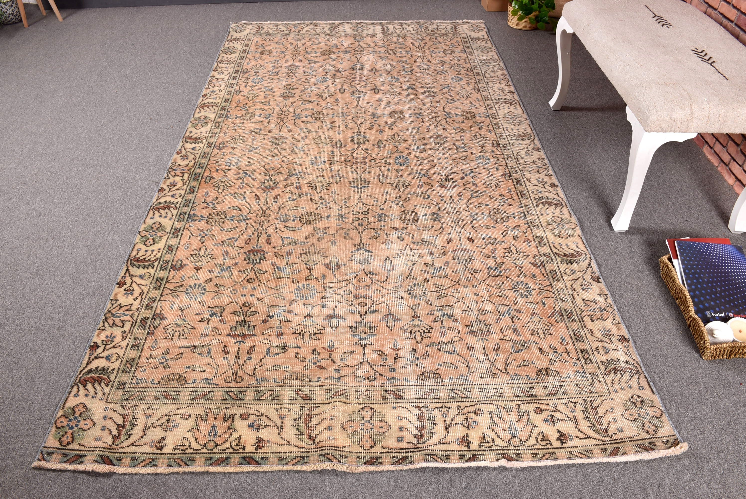 Turuncu Düz Dokuma Halılar, 4,9x8,5 ft Büyük Halı, Salon Halıları, Vintage Halı, Türk Halısı, Yer Halıları, El Dokuma Halı, Yatak Odası Halıları