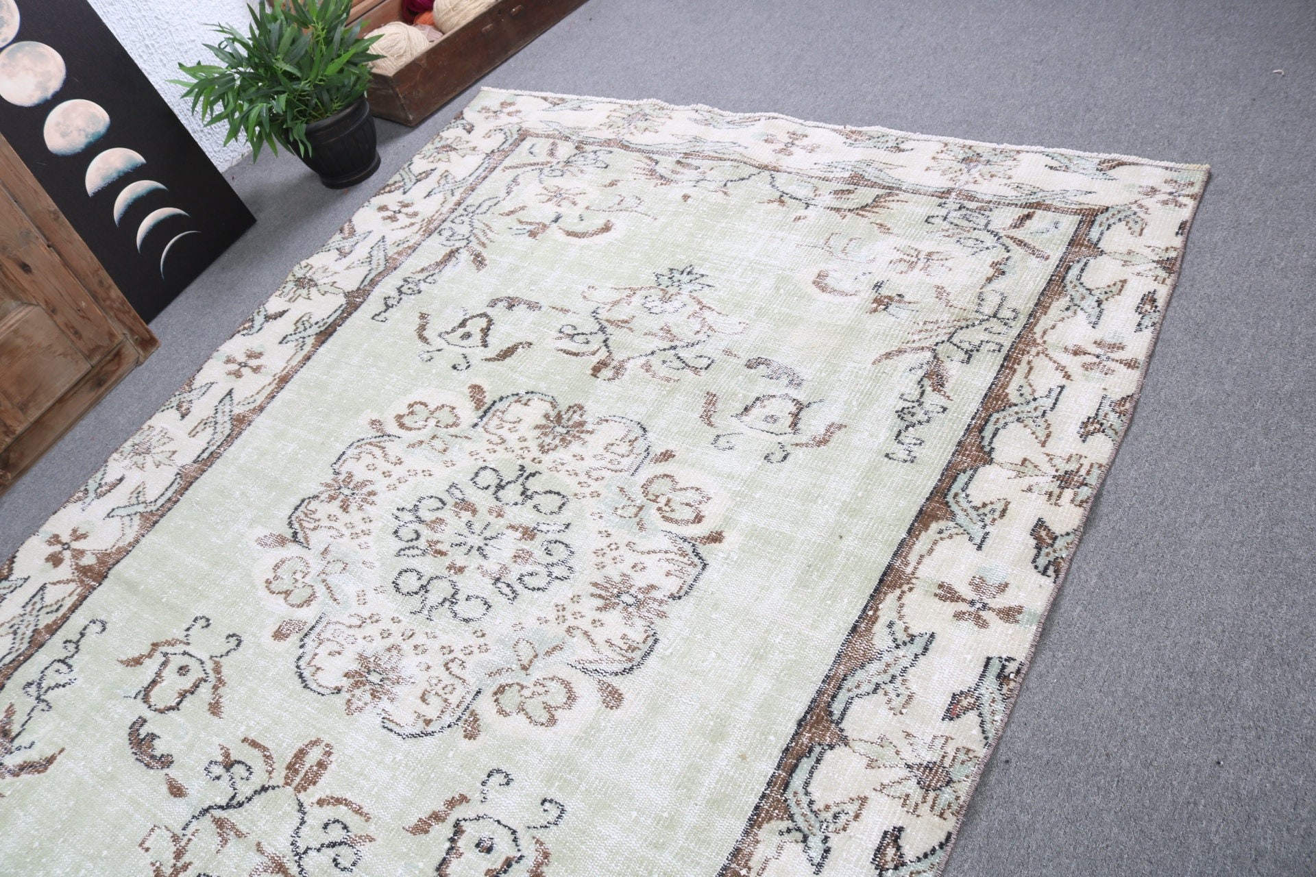 5.6x8.5 ft Large Rugs, Dining Room Rugs, Vintage Rug, Floor Rugs, Green Wool Rug, Outdoor Rug, Antique Rugs, Living Room Rugs, Turkish Rug