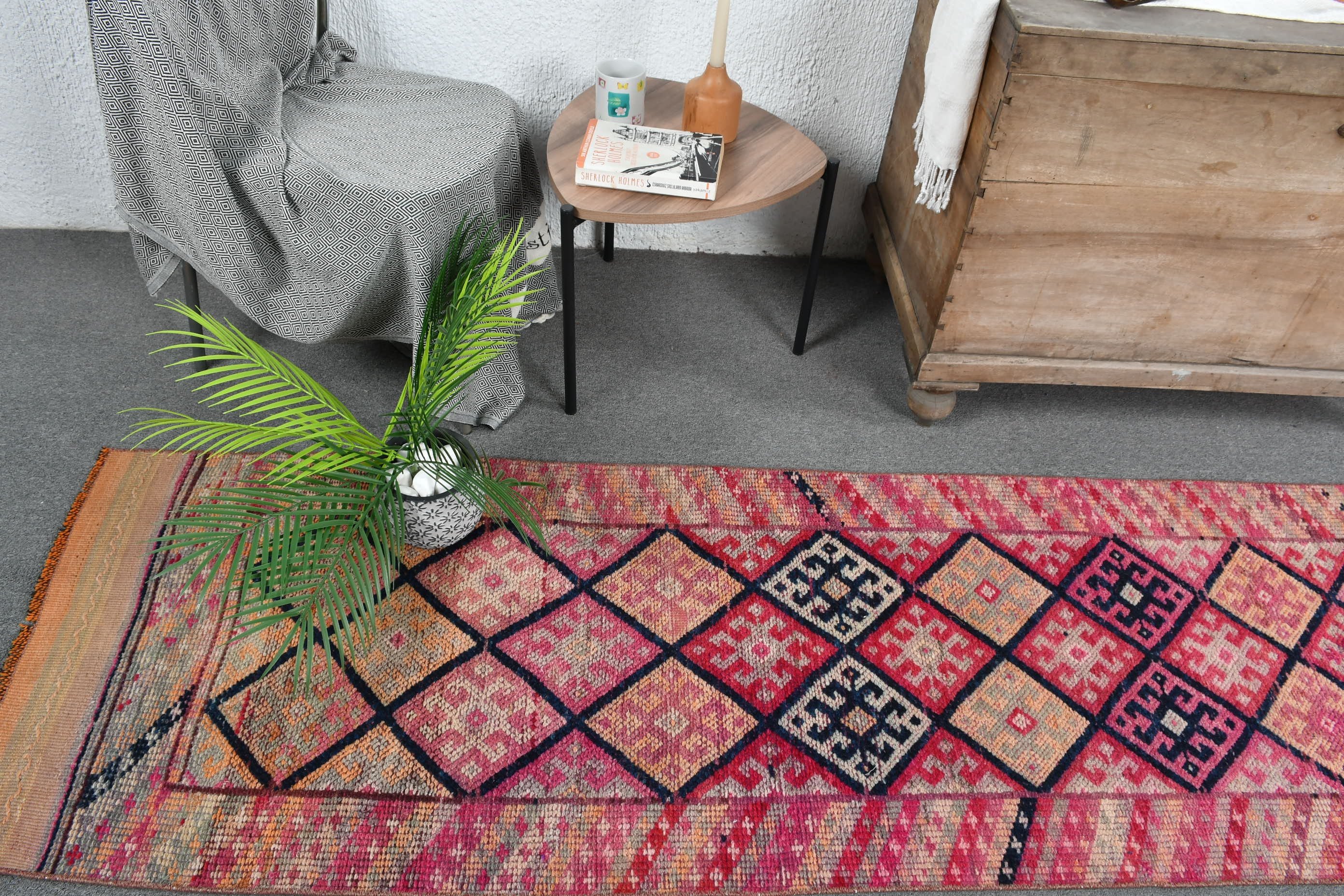 Pink Oriental Rug, 2.3x10.7 ft Runner Rug, Corridor Rug, Cool Rug, Vintage Rug, Turkish Rugs, Hallway Rug, Rugs for Hallway, Kitchen Rugs