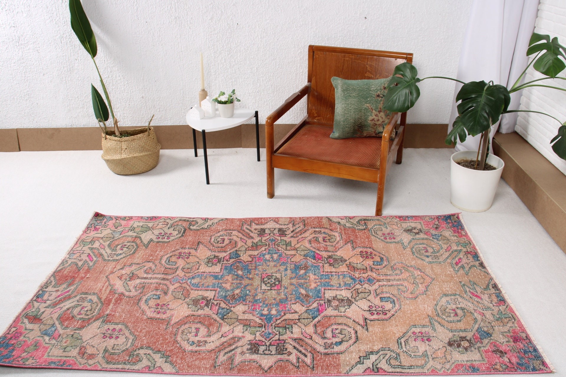 Oturma Odası Halıları, Türk Halıları, Ev Dekorasyonu Halıları, 3,6x6,7 ft Alan Halıları, Pembe Boho Halıları, Vintage Halı, Vintage Alan Halıları