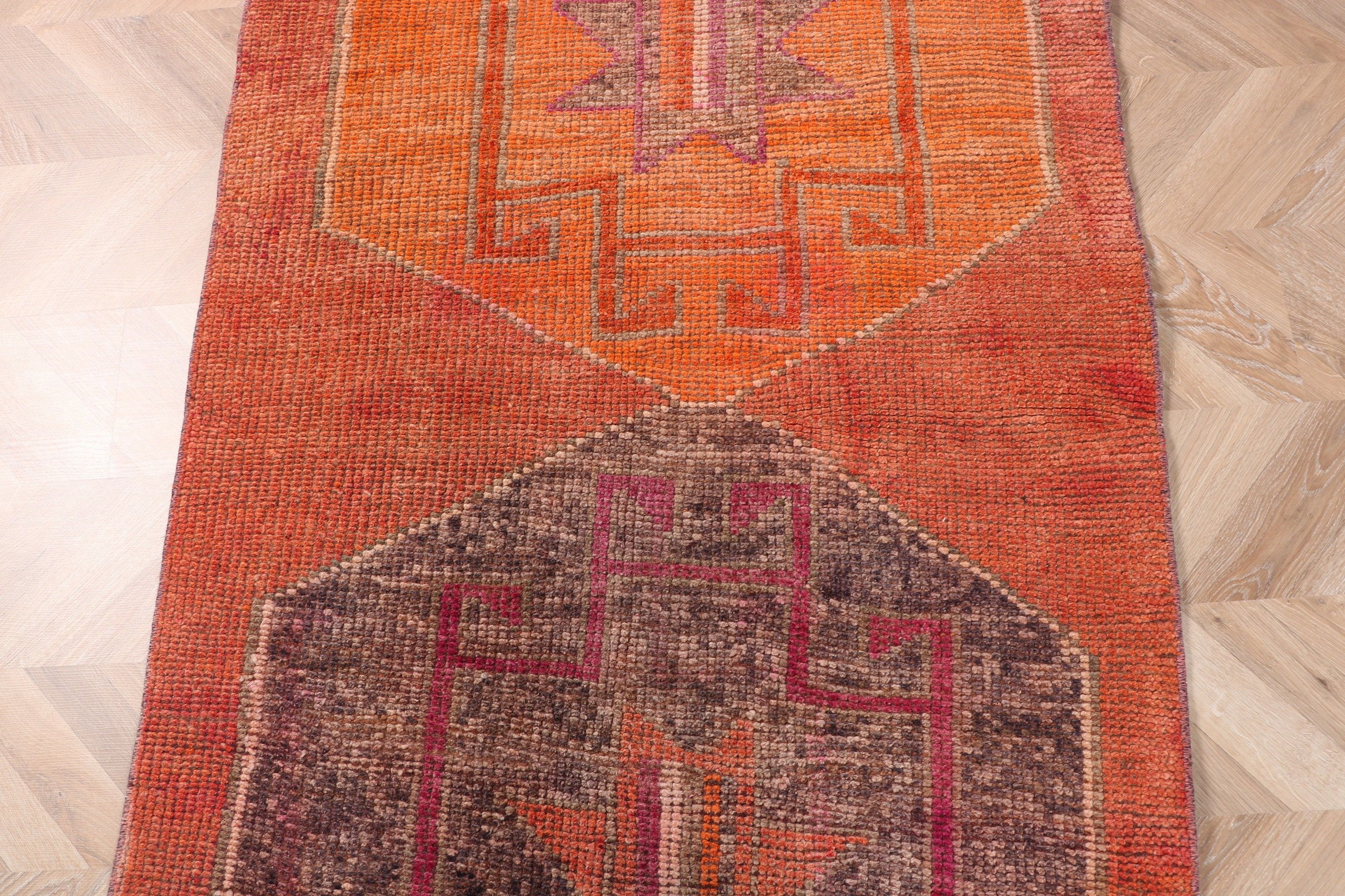 Oushak Rug, Cool Rug, Boho Rug, Turkish Rugs, Long Runner Rugs, Orange  3.1x11.3 ft Runner Rug, Vintage Rug, Rugs for Stair