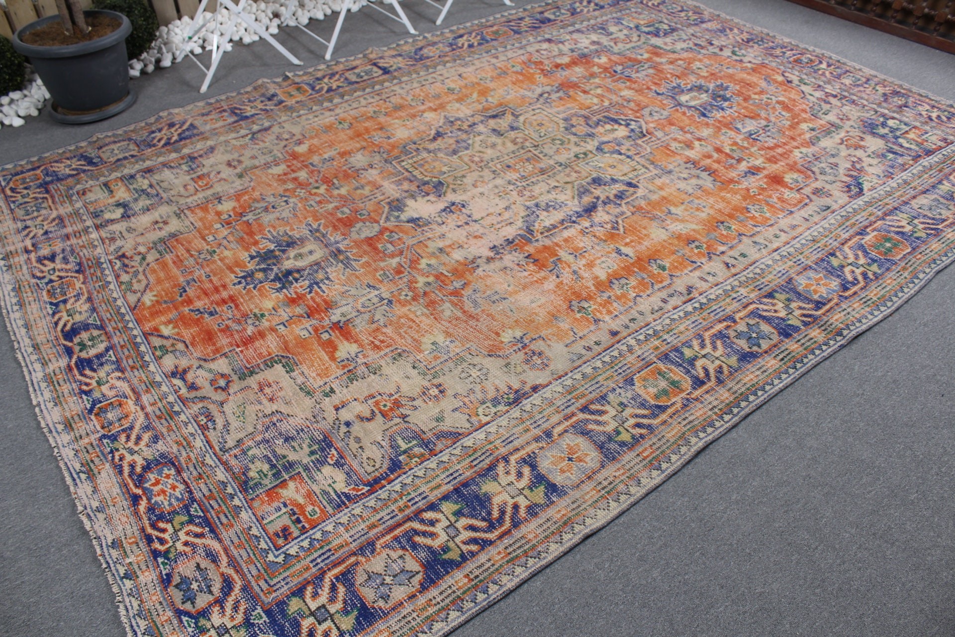 Turkish Rugs, Wool Rug, 7.2x10.7 ft Oversize Rug, Vintage Rug, Living Room Rug, Orange Kitchen Rugs, Dining Room Rug, Old Rug