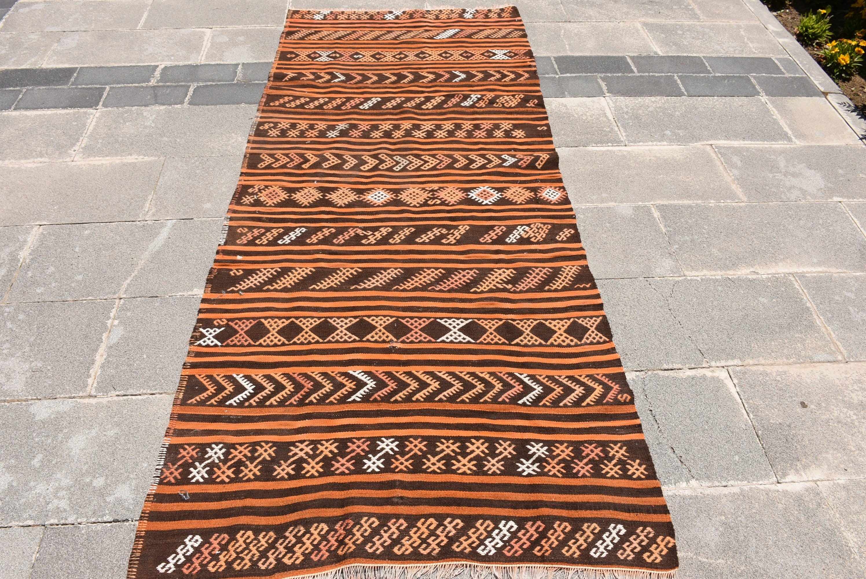 Kitchen Rug, Orange  3.4x7.7 ft Area Rug, Bedroom Rug, Moroccan Rugs, Retro Rugs, Turkish Rug, Kilim, Wool Rugs, Vintage Rug