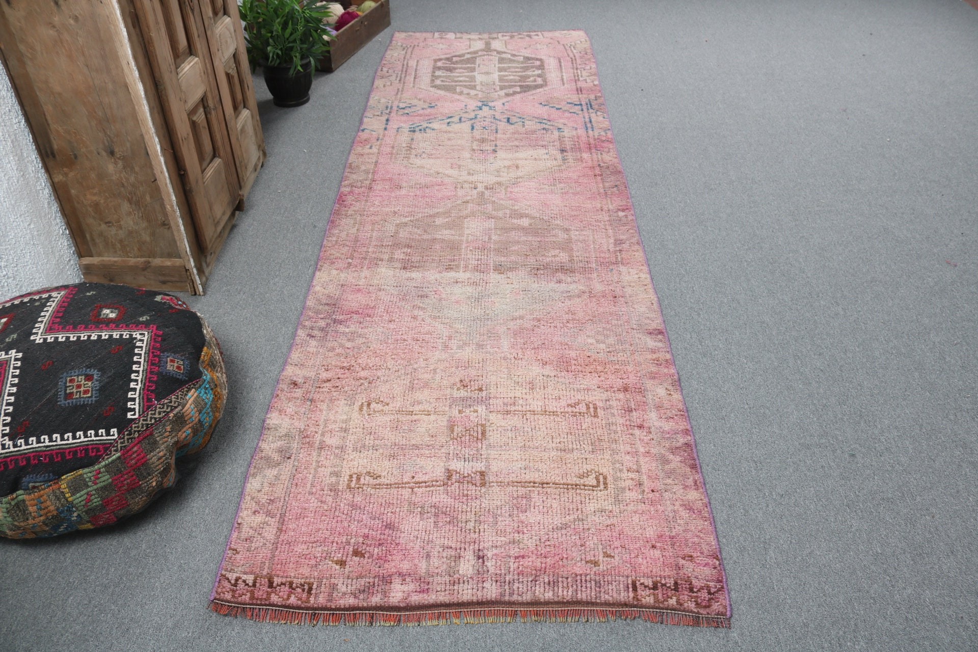 Hallway Rug, Oushak Rugs, Vintage Runner Rug, Vintage Rugs, Turkish Rug, Modern Rug, Tribal Rugs, 3.3x10.7 ft Runner Rugs, Pink Cool Rug