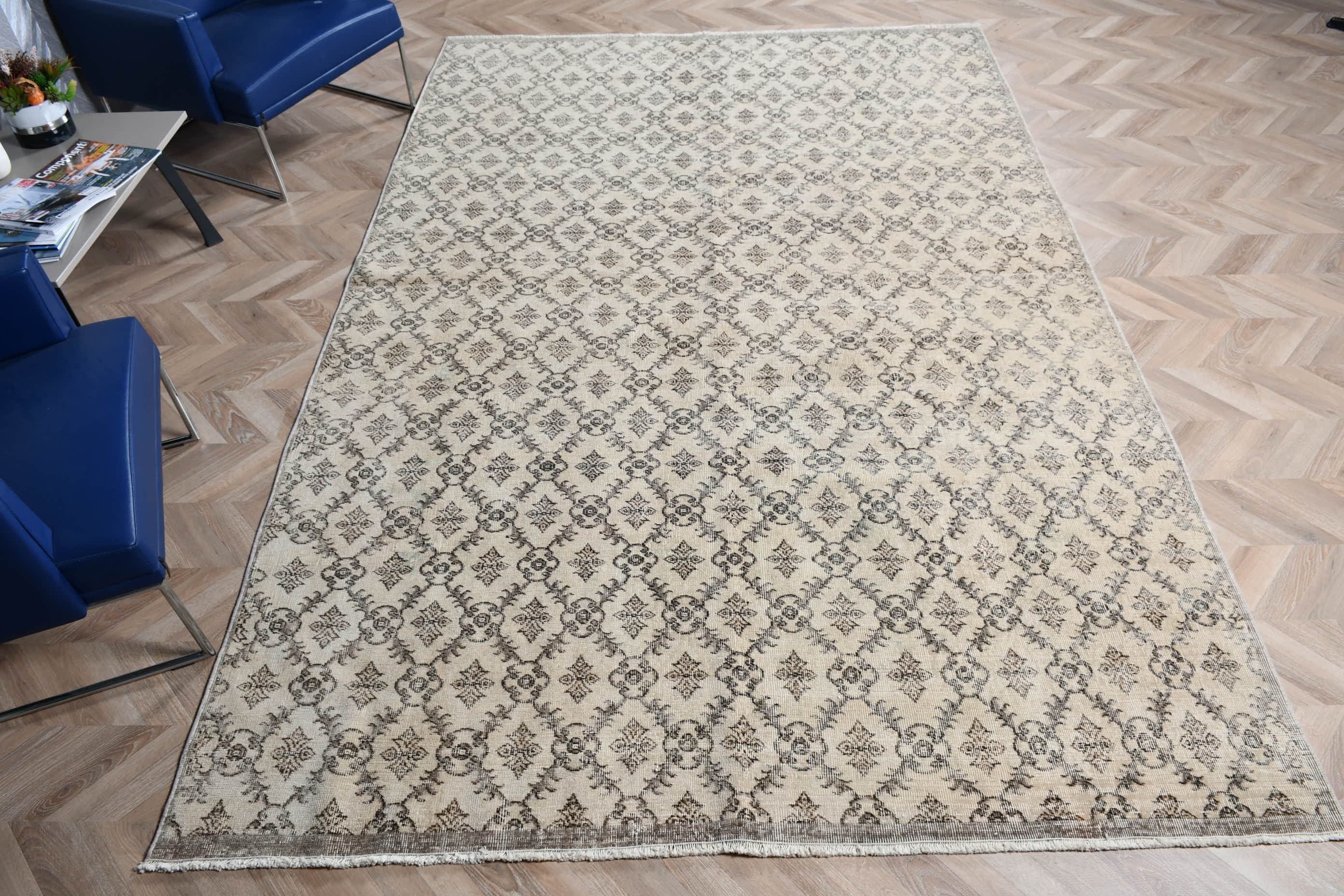 6.9x10.7 ft Büyük Boy Halı, Oturma Odası Halıları, Mutfak Halısı, Oryantal Halı, Vintage Halı, Türk Halısı, Yemek Odası Halıları, Bej Oryantal Halı