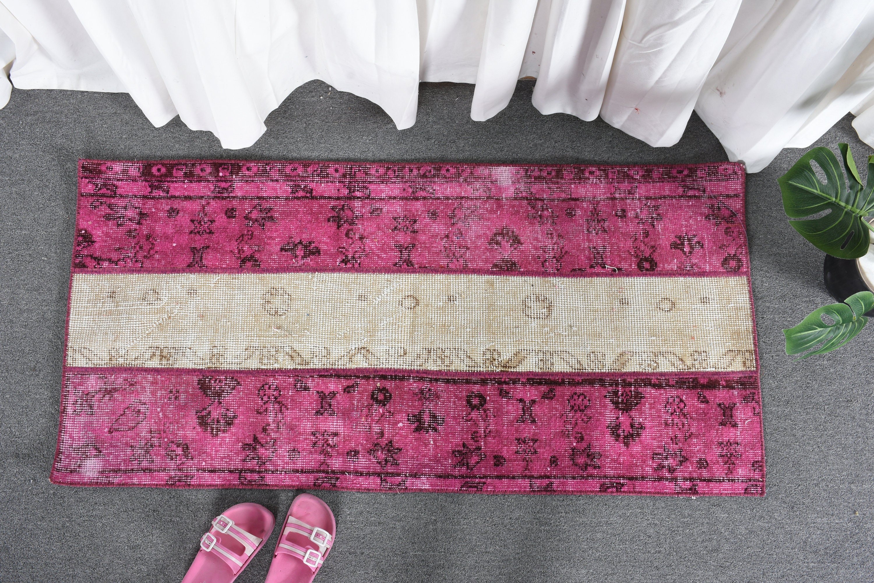 2x4.1 ft Small Rug, Moroccan Rug, Turkish Rug, Vintage Rugs, Rugs for Bath, Wall Hanging Rug, Wool Rugs, Pink Kitchen Rugs, Car Mat Rugs