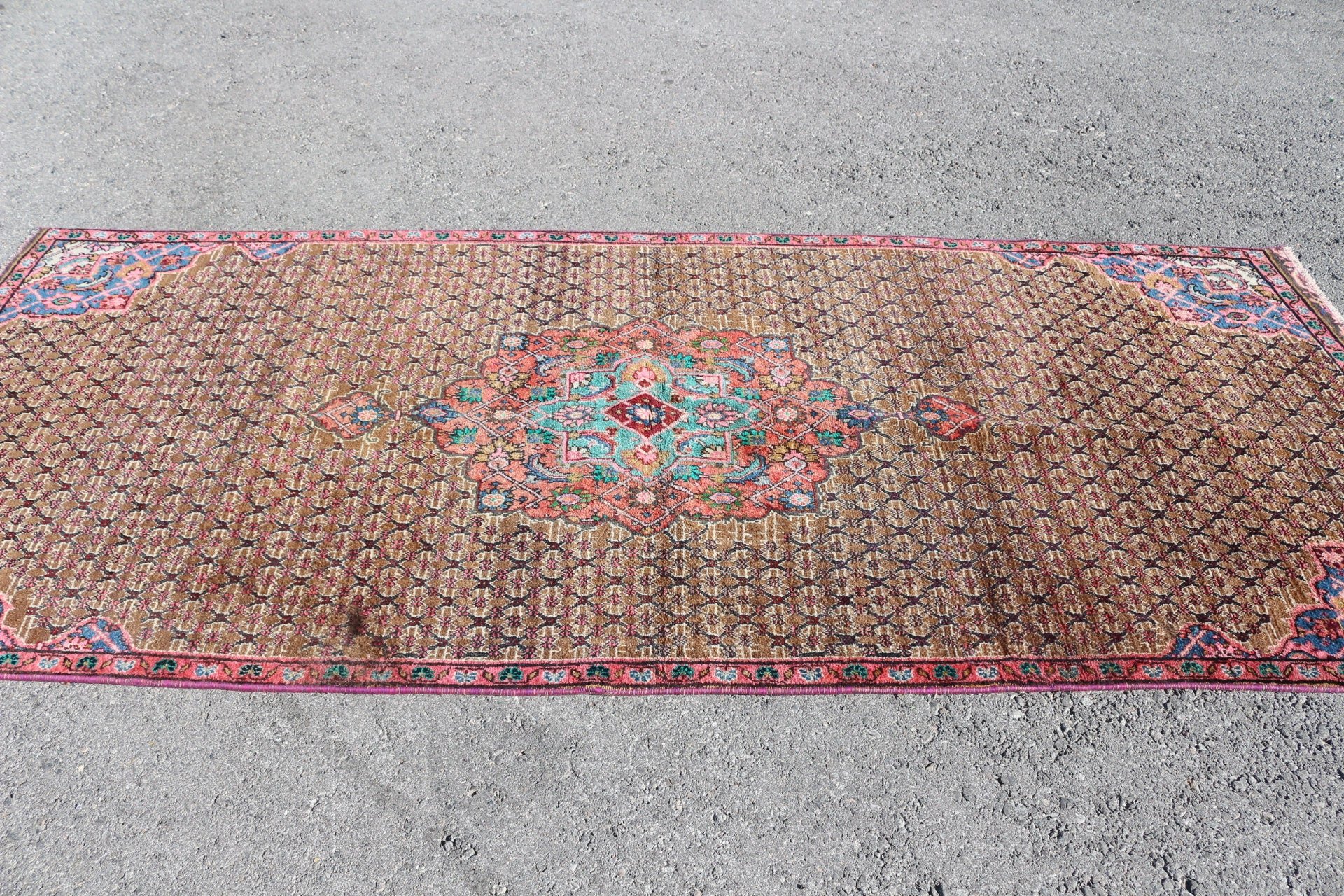 Turkish Rug, 3.8x9.2 ft Area Rug, Wool Rugs, Brown Cool Rug, Rugs for Area, Vintage Rug, Home Decor Rug, Living Room Rugs, Indoor Rug