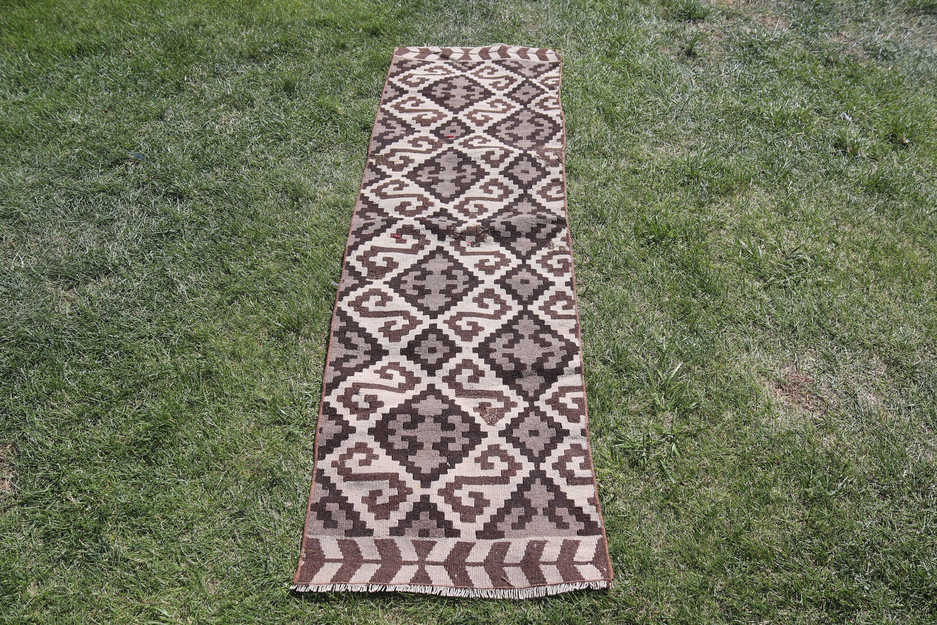 Türk Halıları, Kilim, Yün Halı, 1.7x5.7 ft Runner Halı, Vintage Halılar, Vintage Runner Halı, Bej Oryantal Halılar, Uzun Yolluk Halı, Yatak Odası Halıları