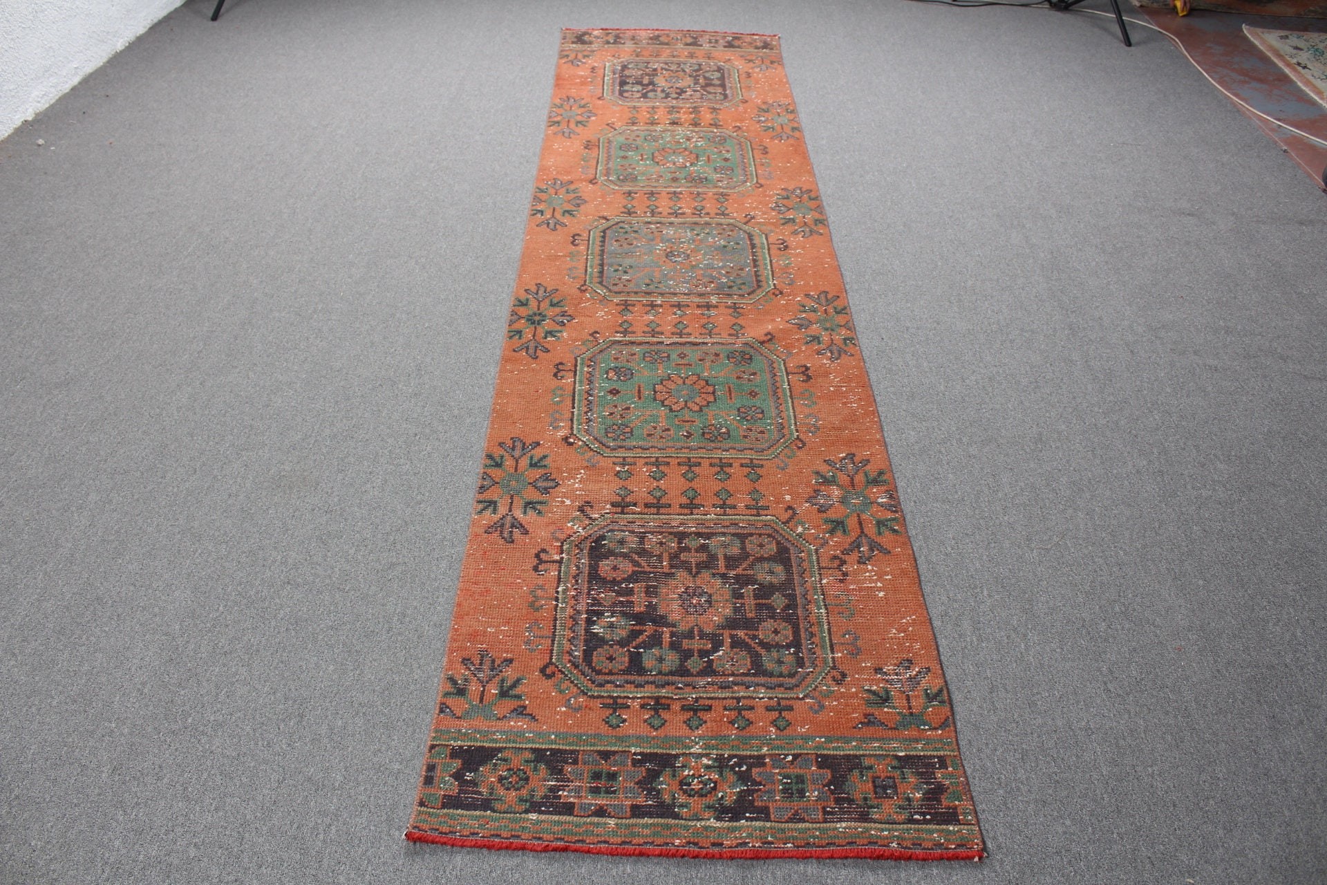 Oushak Rugs, Orange Kitchen Rug, Rugs for Runner, 2.6x11 ft Runner Rug, Corridor Rugs, Stair Rugs, Vintage Rugs, Turkish Rug, Moroccan Rug