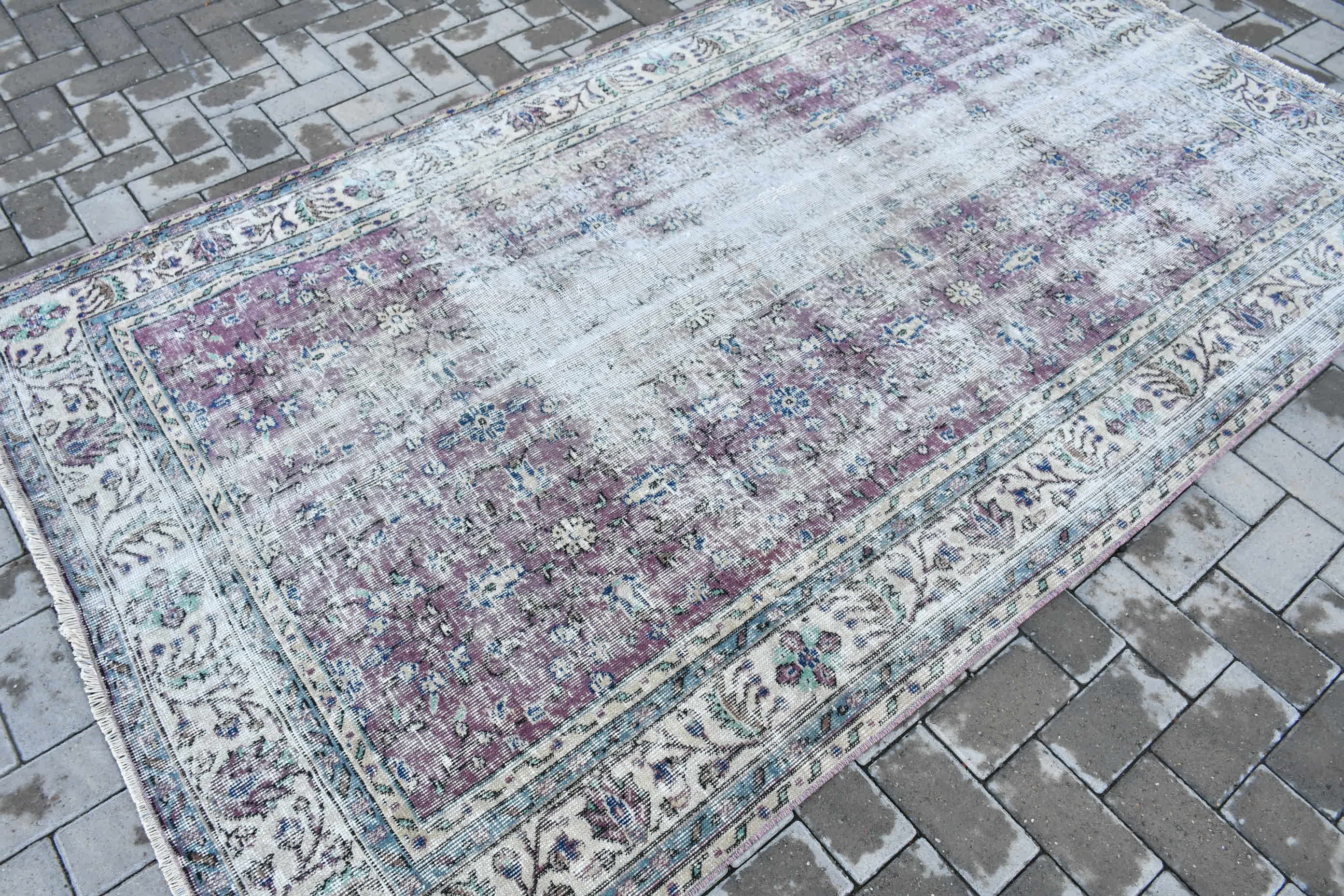 Vintage Halı, Yatak Odası Halısı, 4.8x8.5 ft Büyük Halı, El Dokuma Halı, Türk Halıları, Ev Dekor Halısı, Salon Halısı, Mor Ev Dekor Halıları, Yer Halıları