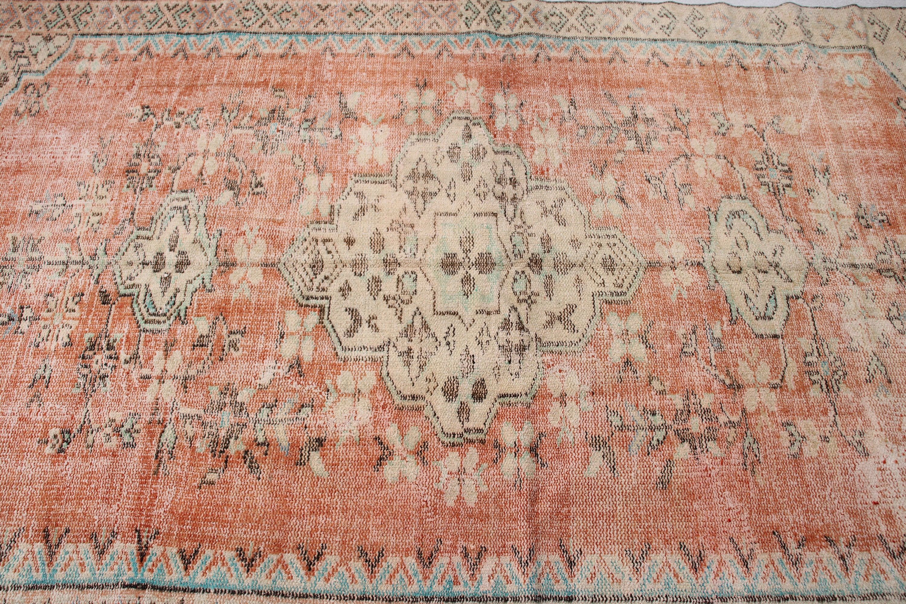 Anadolu Halıları, Büyük Vintage Halı, 4,7x8,8 ft Büyük Halılar, Vintage Halılar, El Dokuma Halı, Türk Halıları, Yemek Odası Halısı, Turuncu Soğuk Halılar