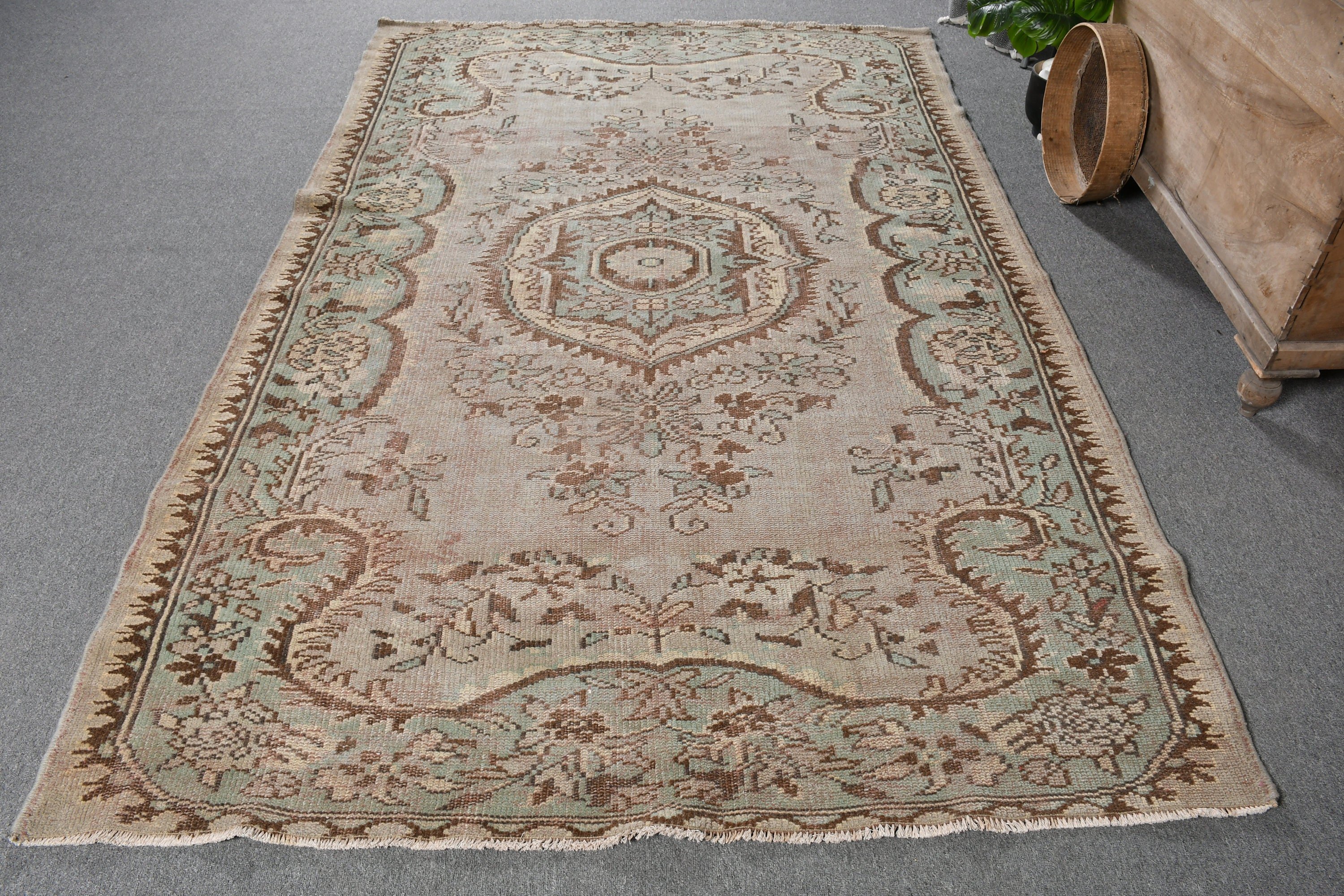 Kahverengi Yün Halı, Vintage Halılar, Yatak Odası Halısı, Türk Halısı, 5.3x8.3 ft Büyük Halı, Fas Halısı, Yemek Odası Halısı, Vintage Dekor Halısı, Yer Halısı