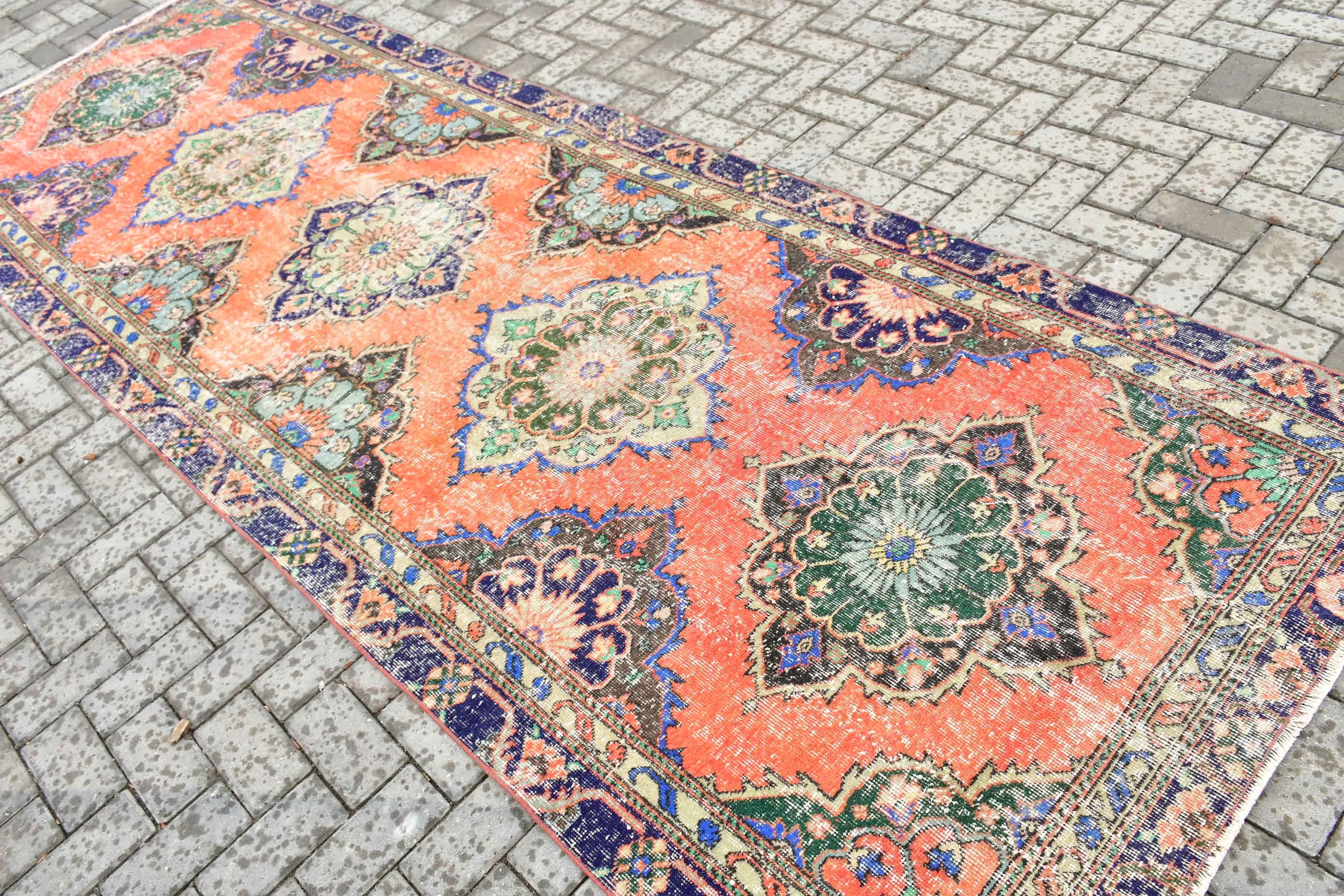 Kitchen Rugs, Turkish Rugs, Floor Rug, Aztec Rug, Orange Anatolian Rug, Wool Rug, Corridor Rugs, Vintage Rug, 4.2x12.3 ft Runner Rugs