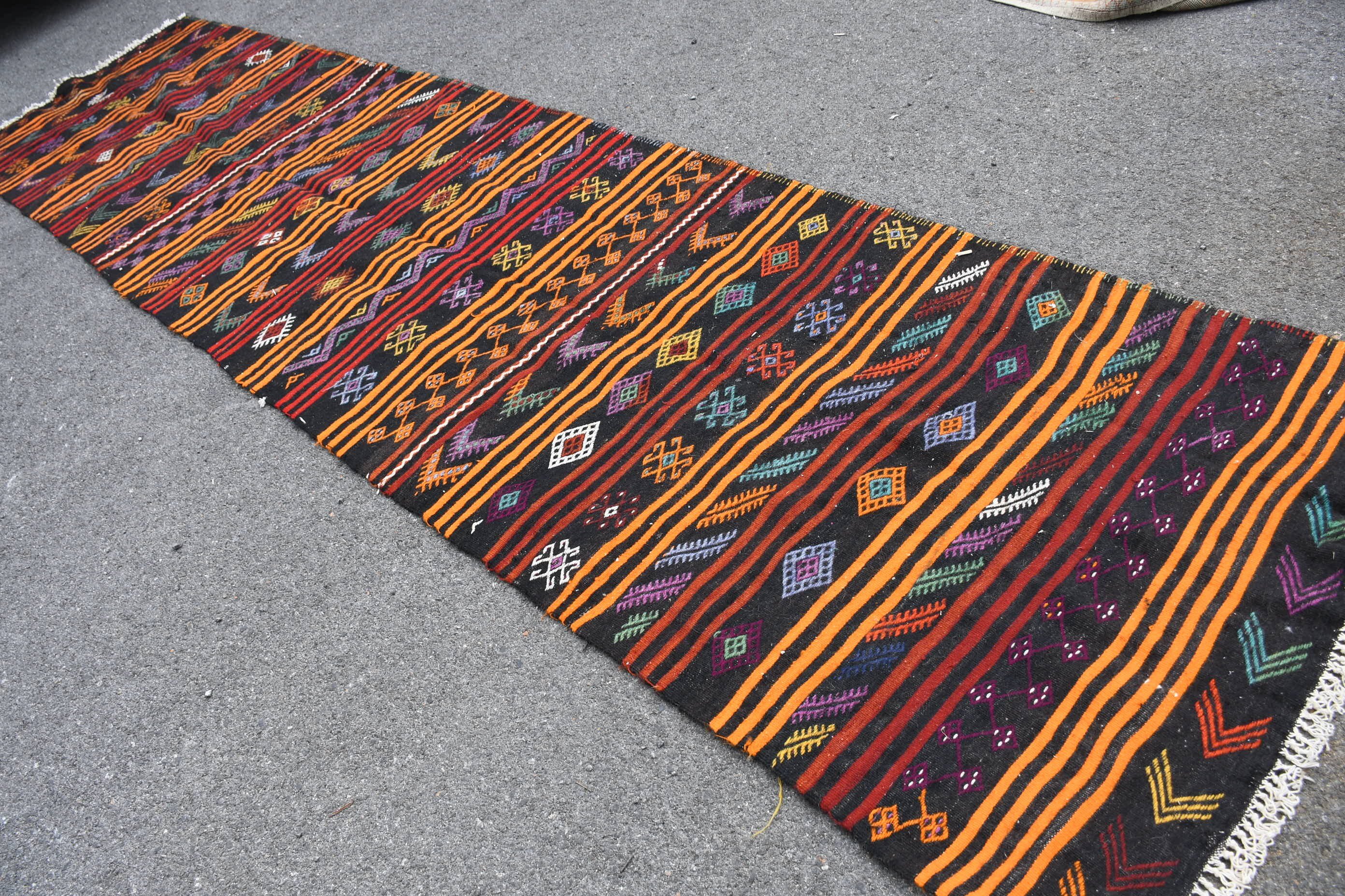 Vintage Rugs, Orange Wool Rug, Kitchen Rugs, 3.7x13.5 ft Runner Rugs, Pale Rug, Kilim, Corridor Rug, Wool Rugs, Turkish Rugs, Bedroom Rugs