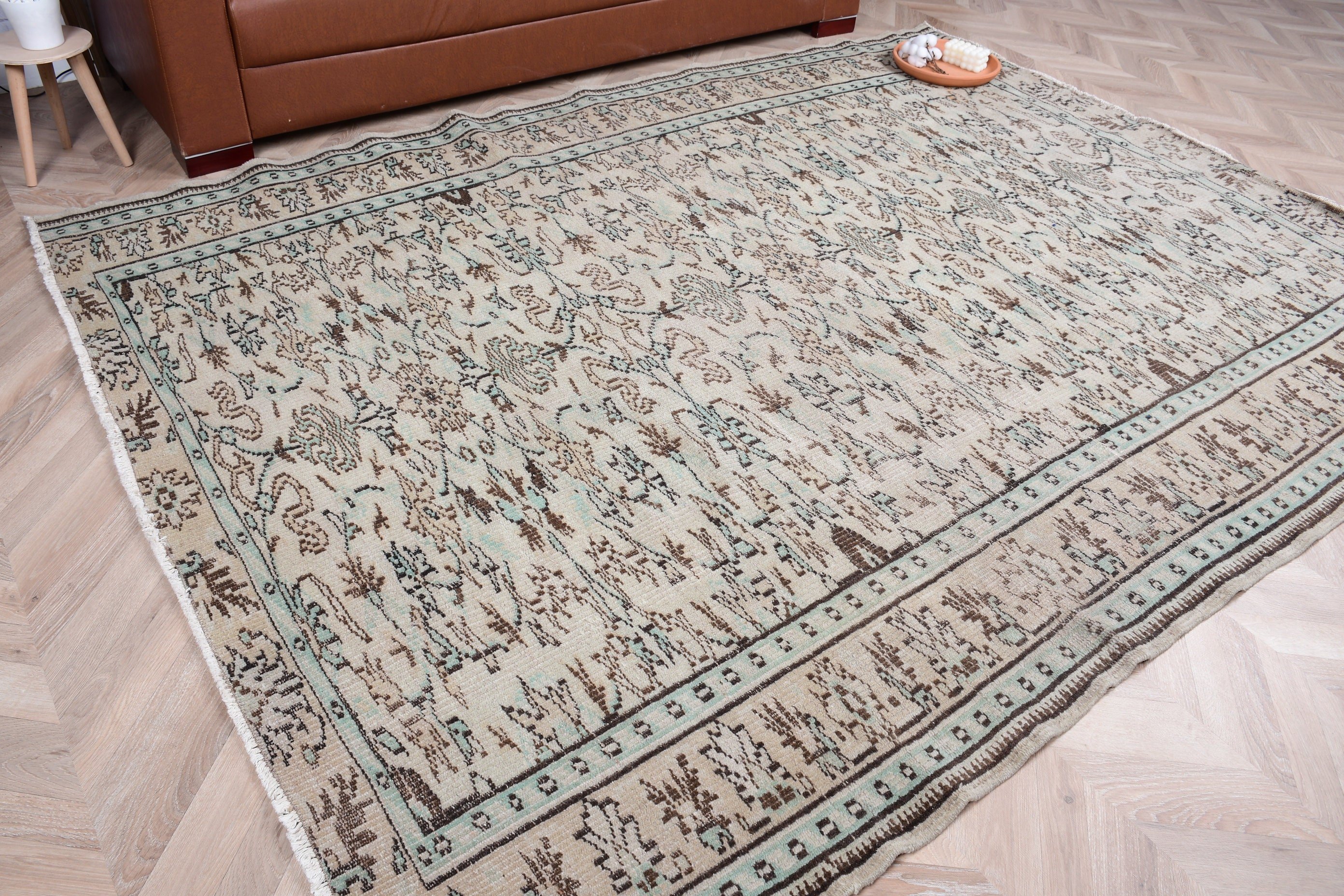 Yün Halı, Yurt Halıları, Vintage Halı, Oturma Odası Halıları, Antika Halılar, Türk Halısı, Salon Halısı, 6.3x8.3 ft Büyük Halı, Kahverengi Yatak Odası Halıları