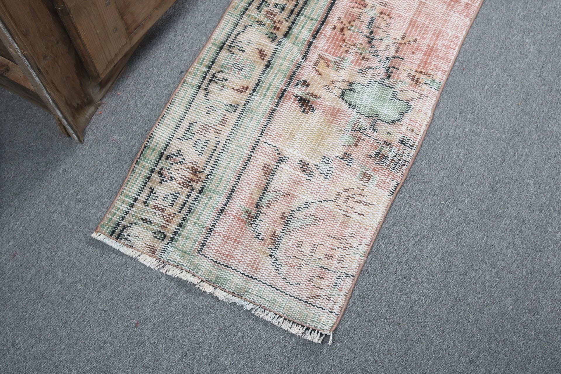 Vintage Rugs, Turkish Rug, Wool Rugs, Floor Rug, Door Mat Rug, Green Anatolian Rugs, 1.5x3.3 ft Small Rug, Small Boho Rugs, Home Decor Rugs