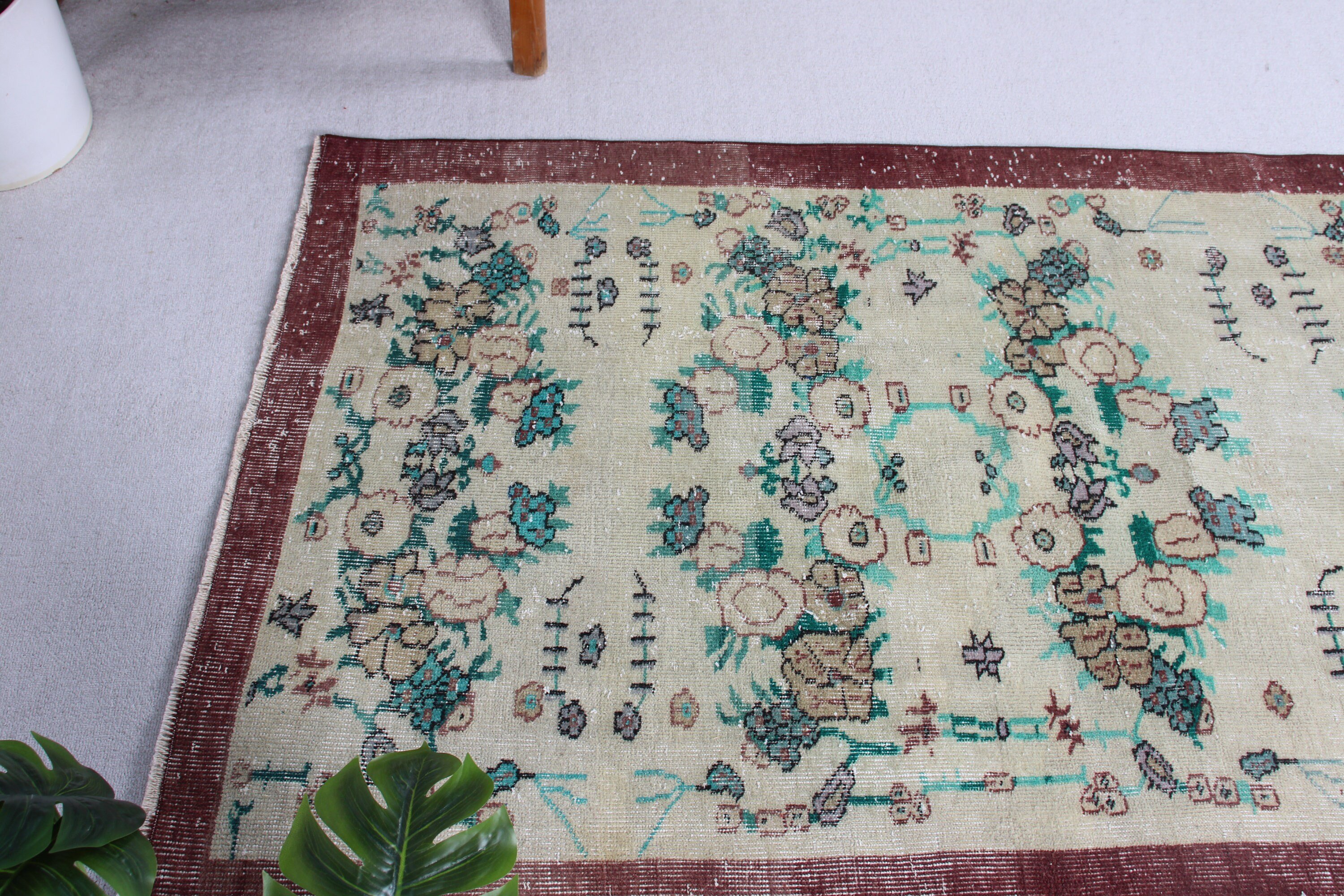 Green Antique Rugs, Kitchen Rugs, Turkish Rug, 3.4x6.7 ft Accent Rugs, Vintage Accent Rug, Vintage Rug, Floor Rugs