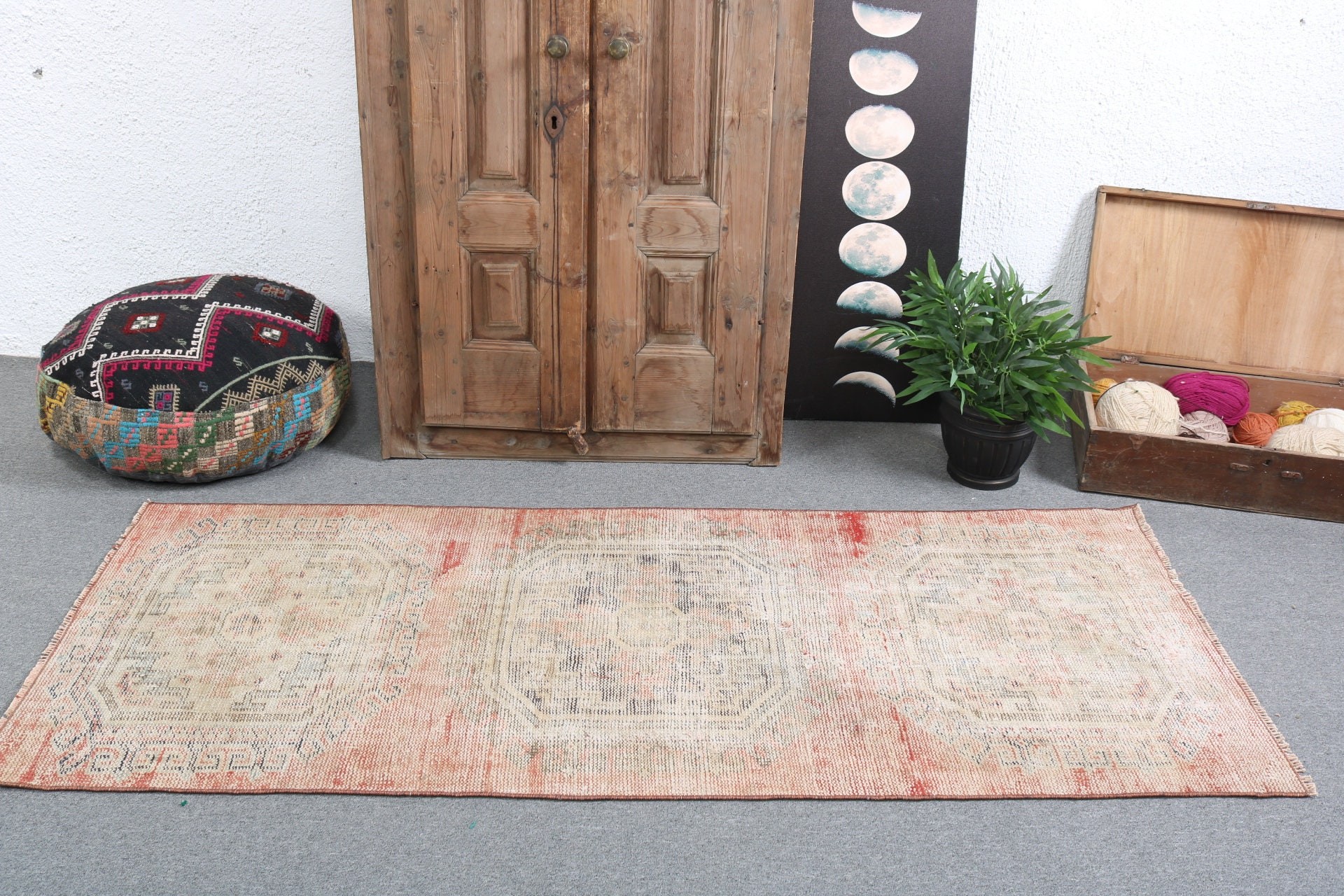 Red Kitchen Rug, 2.7x6.6 ft Accent Rugs, Boho Rugs, Vintage Accent Rugs, Entry Rugs, Geometric Rug, Vintage Rug, Turkish Rugs