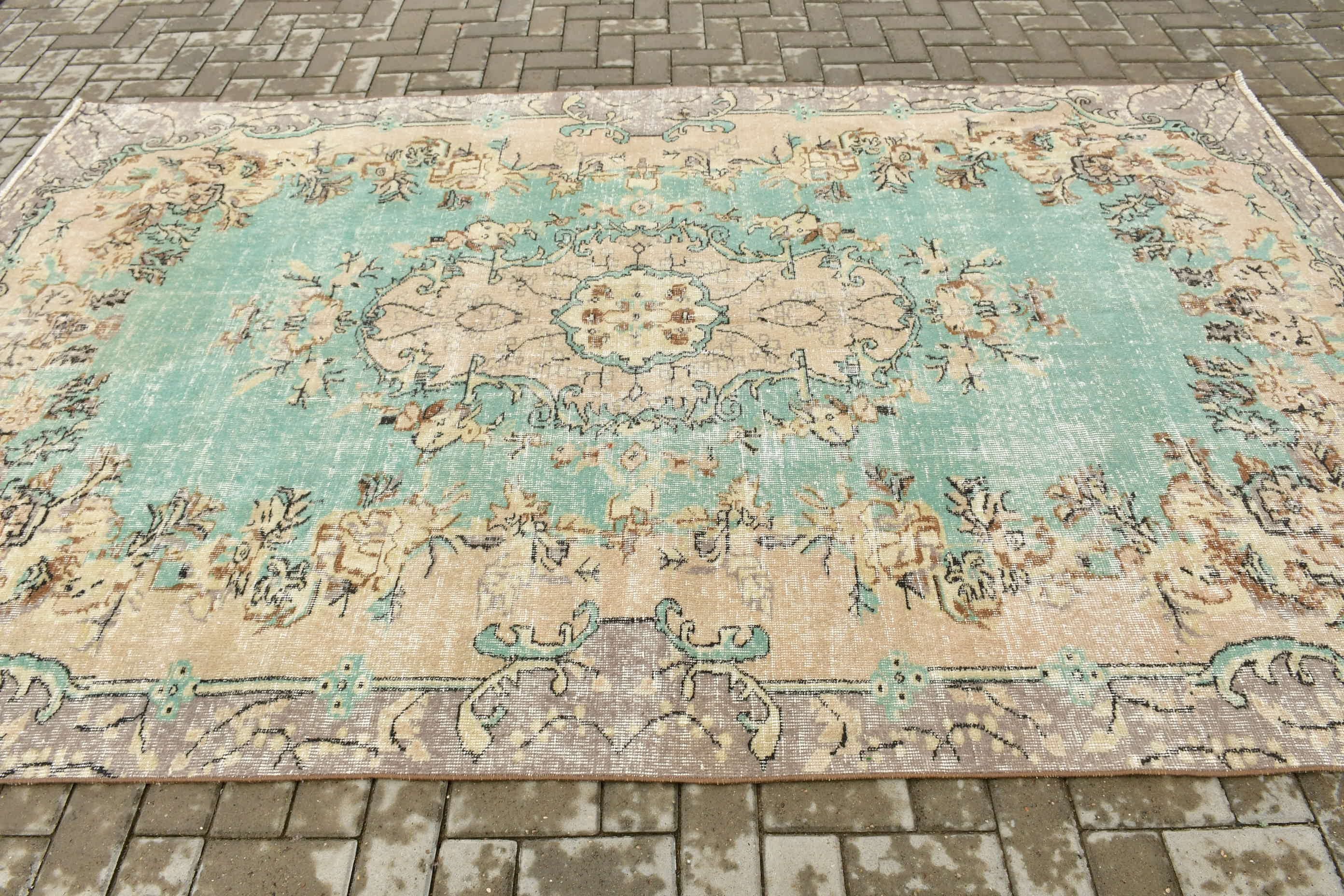 Havalı Halı, Oushak Halıları, Yatak Odası Halıları, 6,3x10,1 ft Büyük Halılar, Türk Halısı, Vintage Halı, Oturma Odası Halısı, Aztek Halıları, Yeşil Oushak Halısı