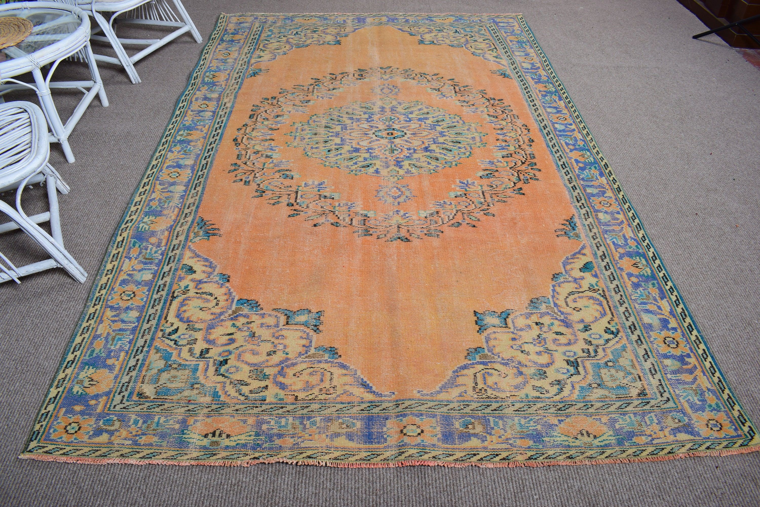 Oushak Rug, 5.9x9.6 ft Large Rugs, Outdoor Rug, Large Oushak Rug, Orange Antique Rugs, Vintage Rugs, Turkish Rug, Salon Rug, Flatweave Rugs