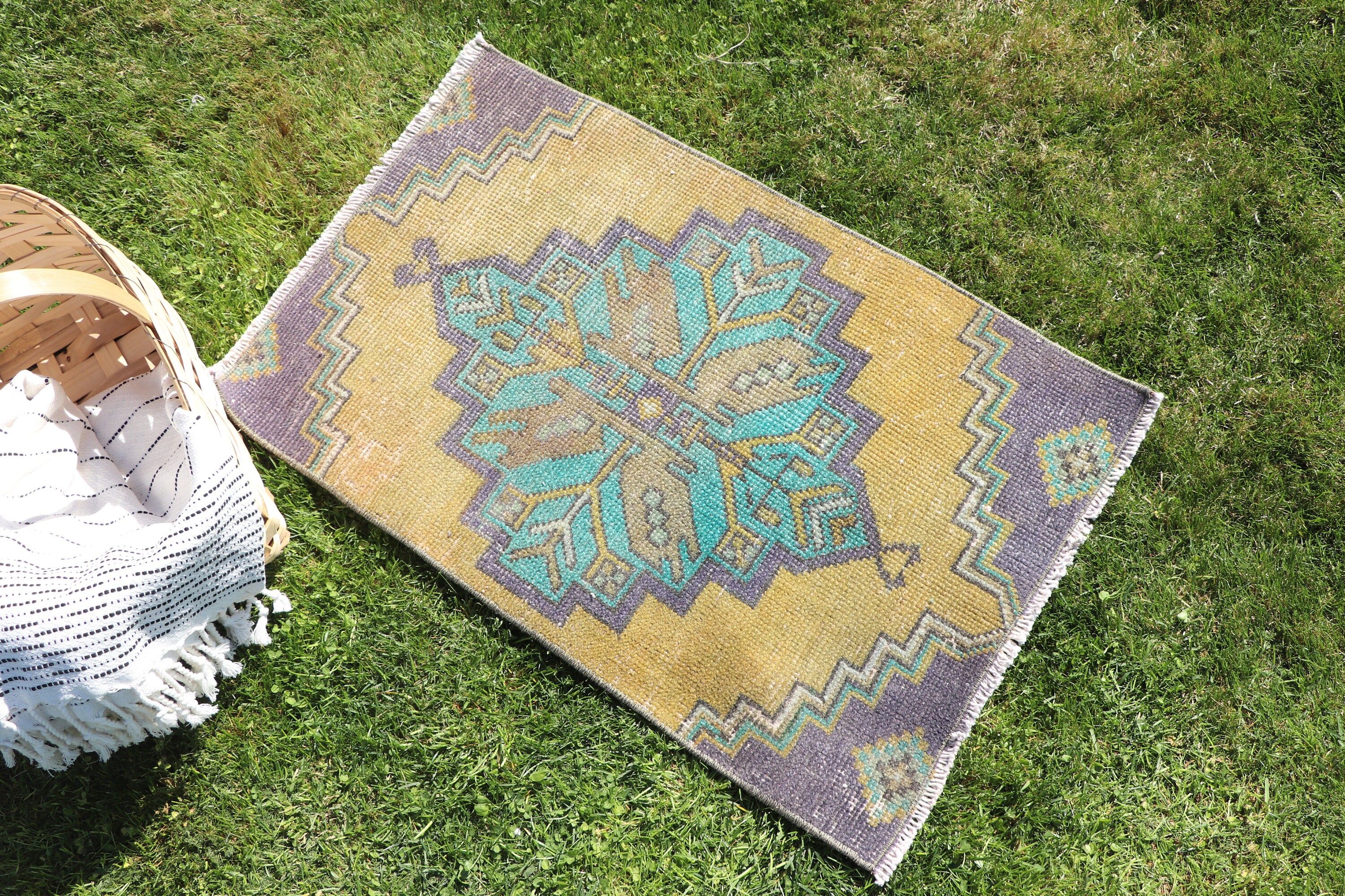 Boho Halı, Araba Paspas Halısı, Türk Halısı, Vintage Halılar, El Dokuma Halı, Sarı El Dokuma Halılar, 1.5x2.5 ft Küçük Halılar, Çocuk Halıları, Düz Dokuma Halılar