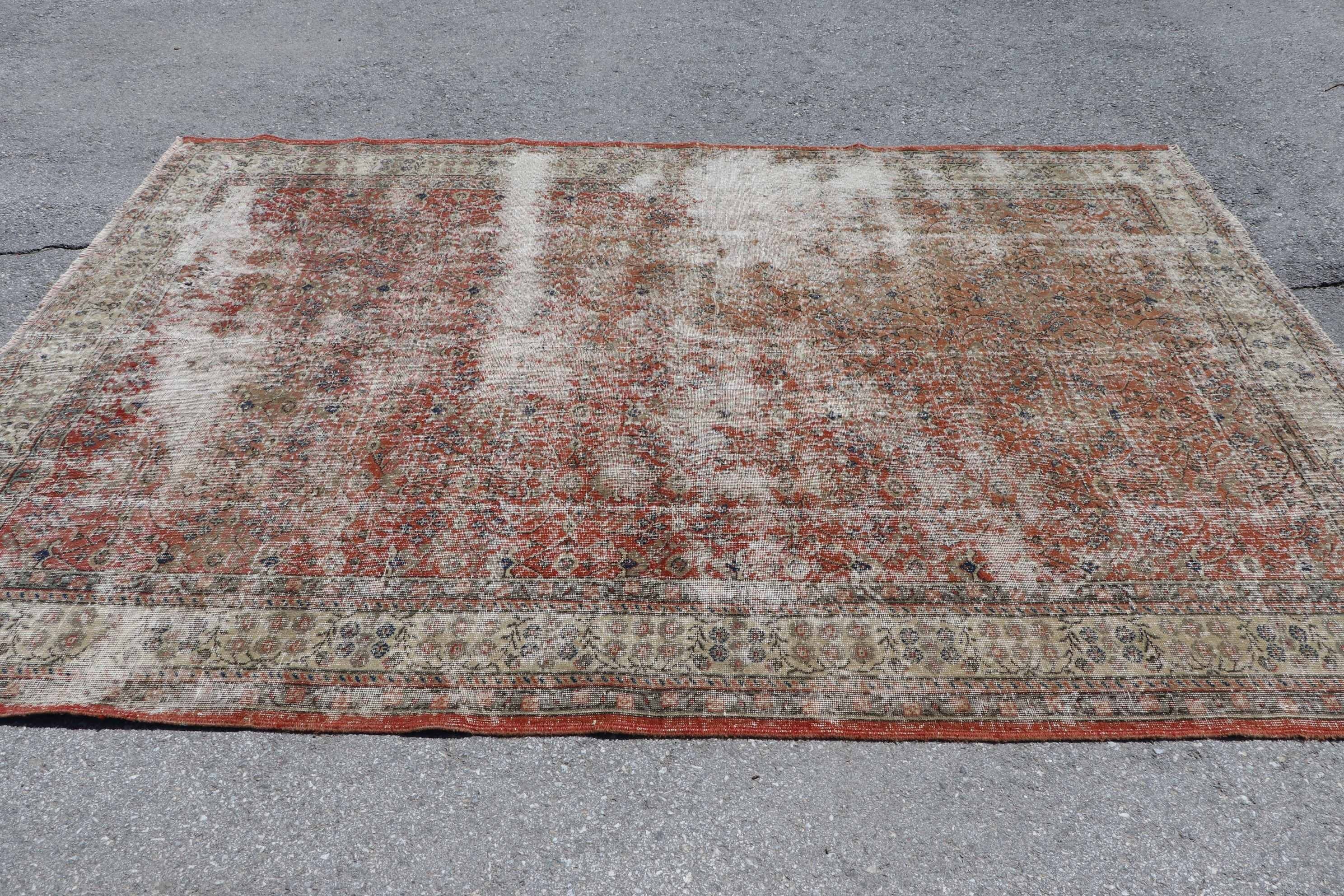 Saloon Rug, Turkish Rug, Home Decor Rug, Natural Rugs, Orange Floor Rugs, Moroccan Rugs, 7.2x10.3 ft Oversize Rugs, Vintage Rug, Salon Rugs