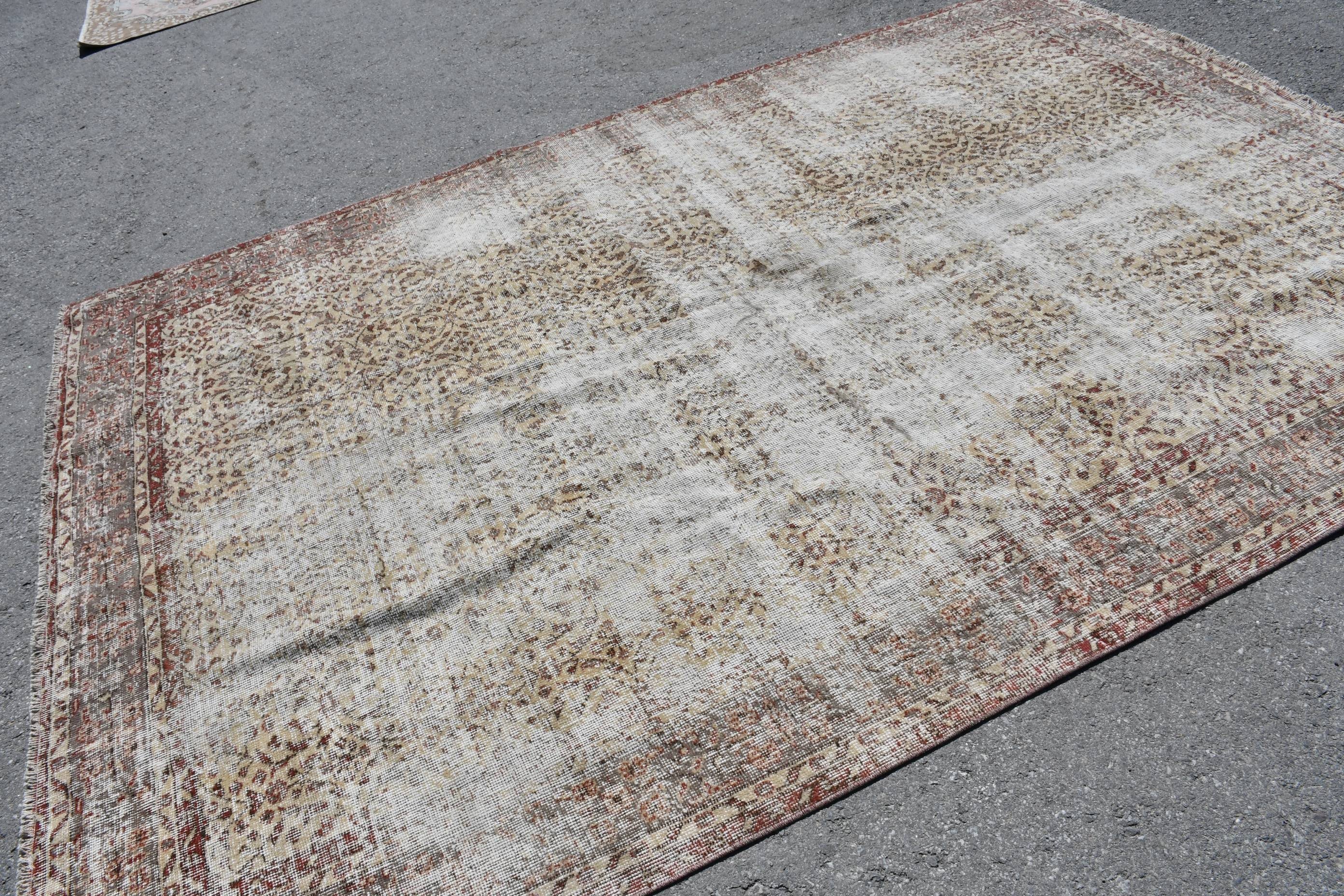 Turkish Rug, Handmade Rug, Beige Moroccan Rugs, Wool Rugs, Vintage Rug, Dining Room Rugs, Antique Rug, Saloon Rugs, 7x10.1 ft Oversize Rugs