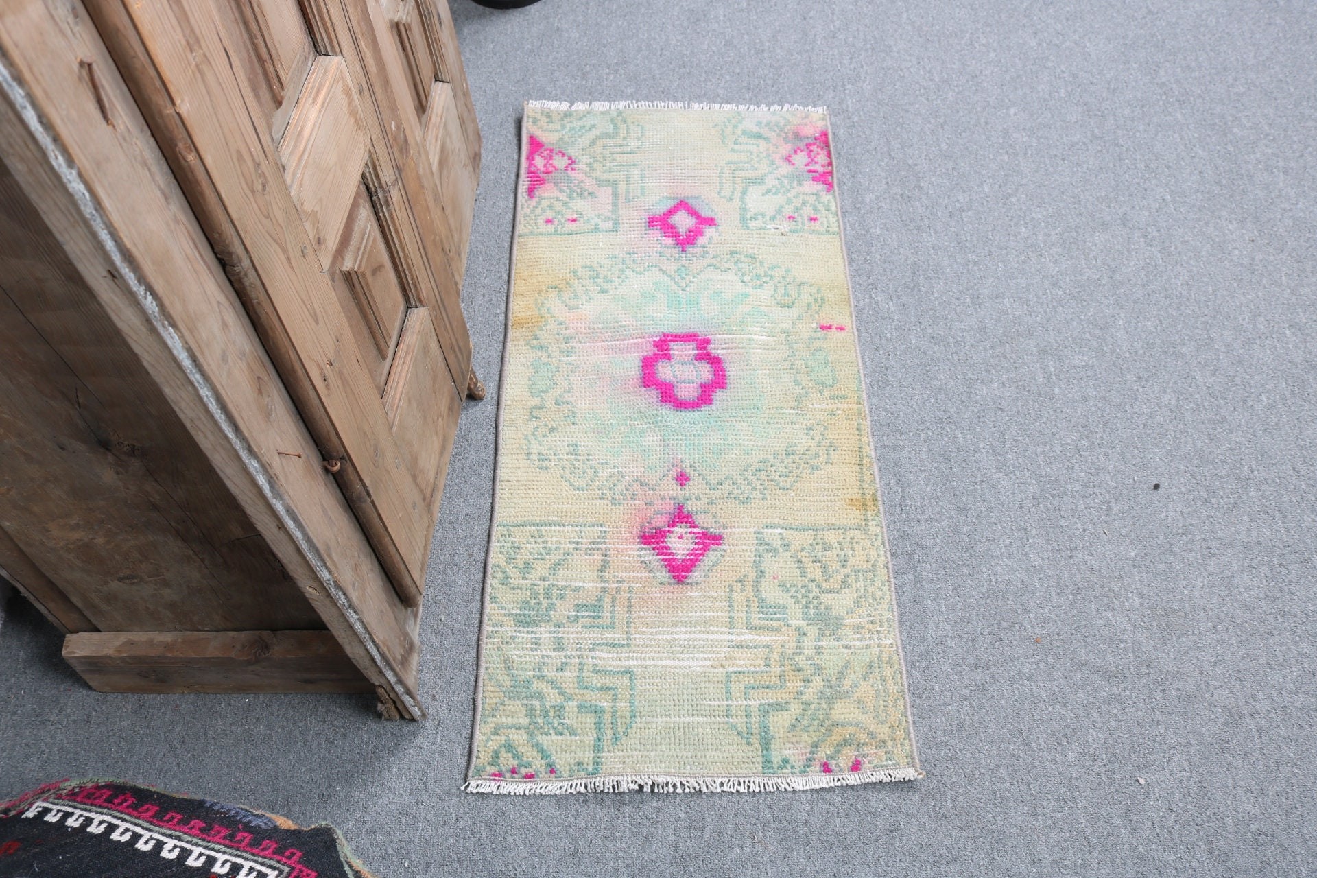 Tribal Rugs, Bath Rug, 1.5x3.3 ft Small Rugs, Kitchen Rugs, Turkish Rug, Green Modern Rug, Neutral Rugs, Vintage Rugs